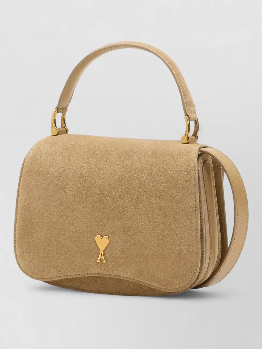 Ami Paris Suede Crossbody Bag Metal Logo Front