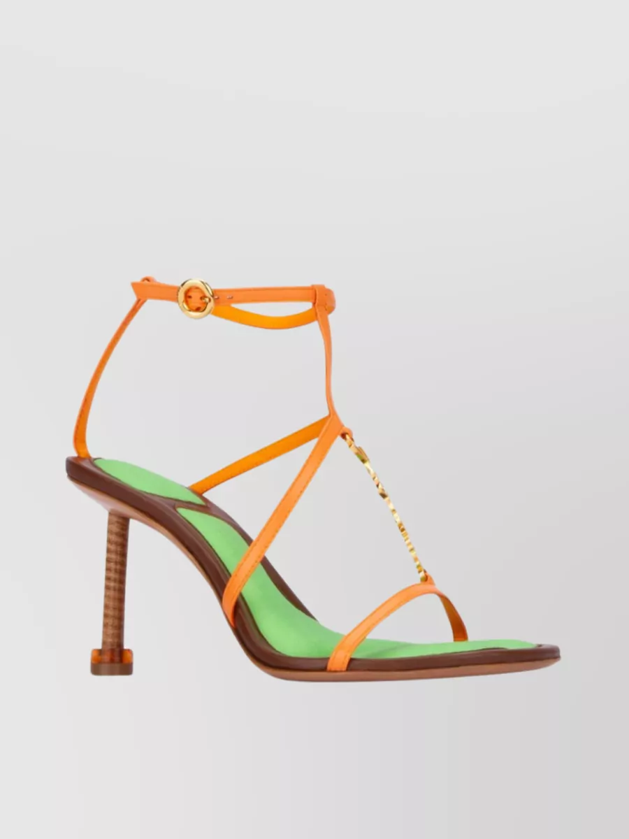 Shop Jacquemus Chain Embellished Strappy Heels In Orange