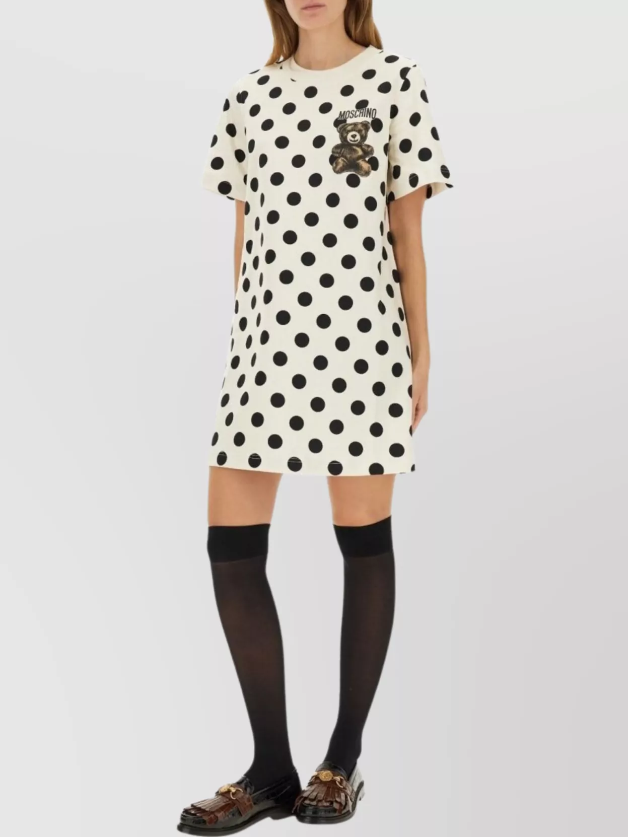 Moschino Polka Dot Graphic Print Short Sleeve Dress In White