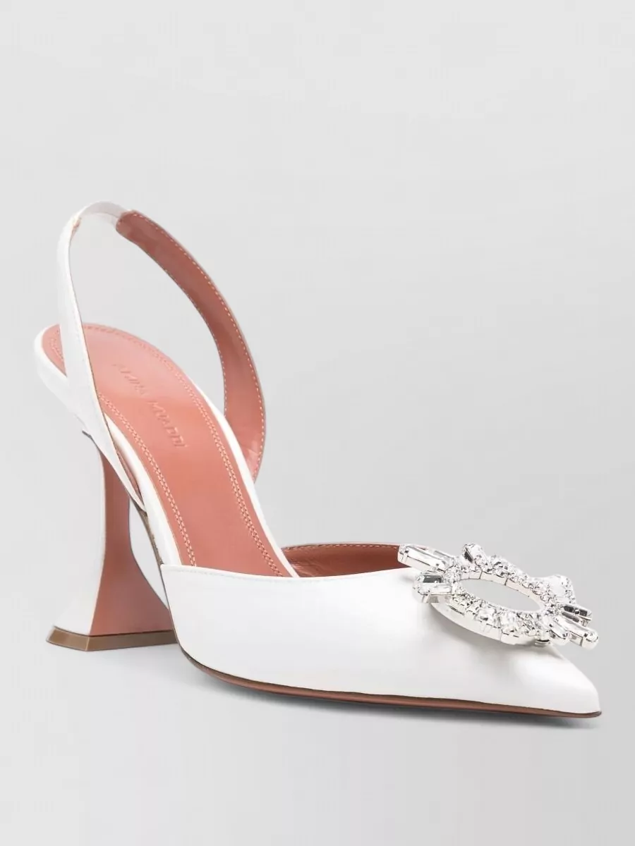 Amina Muaddi leather crystal-embellished slingback pumps
