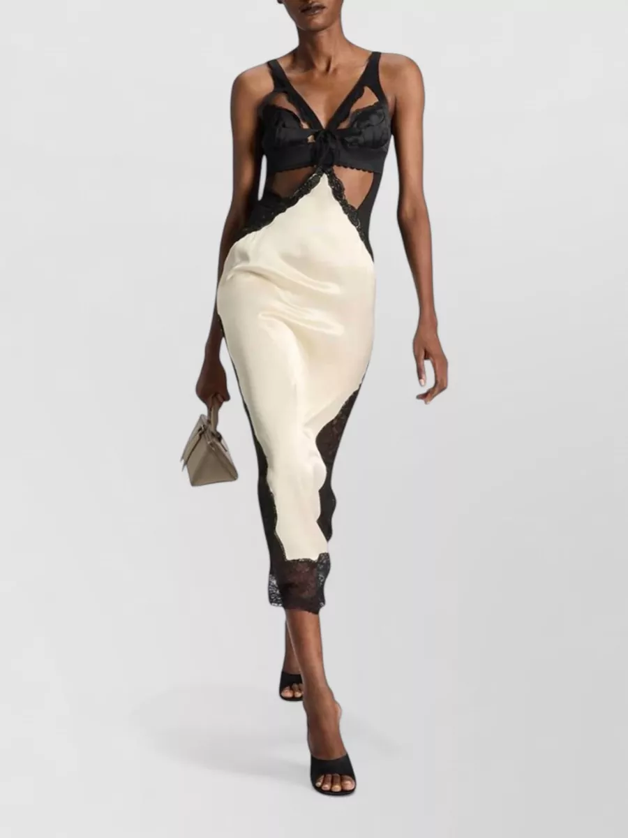 The Attico Lace-Trim Satin Midi Dress