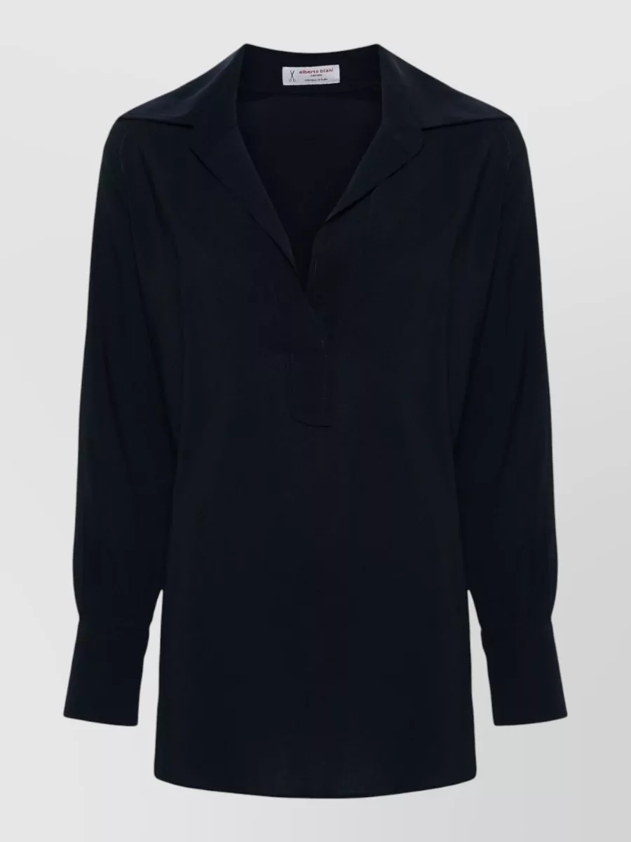 Alberto Biani Ribbed V-Neck Long-Sleeve Blouse