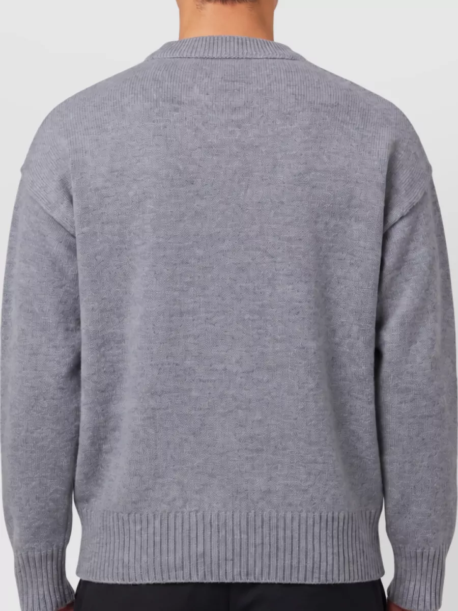 Ami Paris Virgin Wool Ribbed Crew Neck Sweater