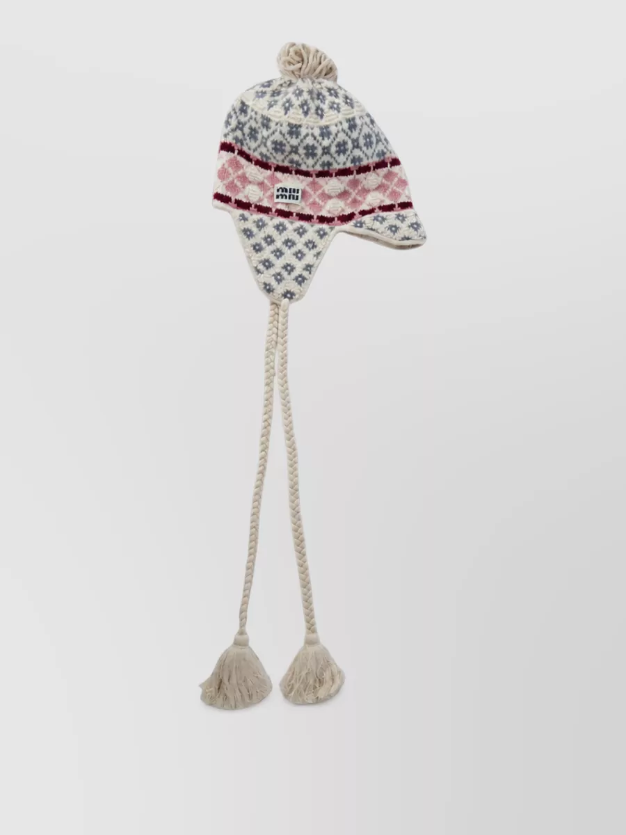 Miu Miu fair isle wool cashmere pompom beanie