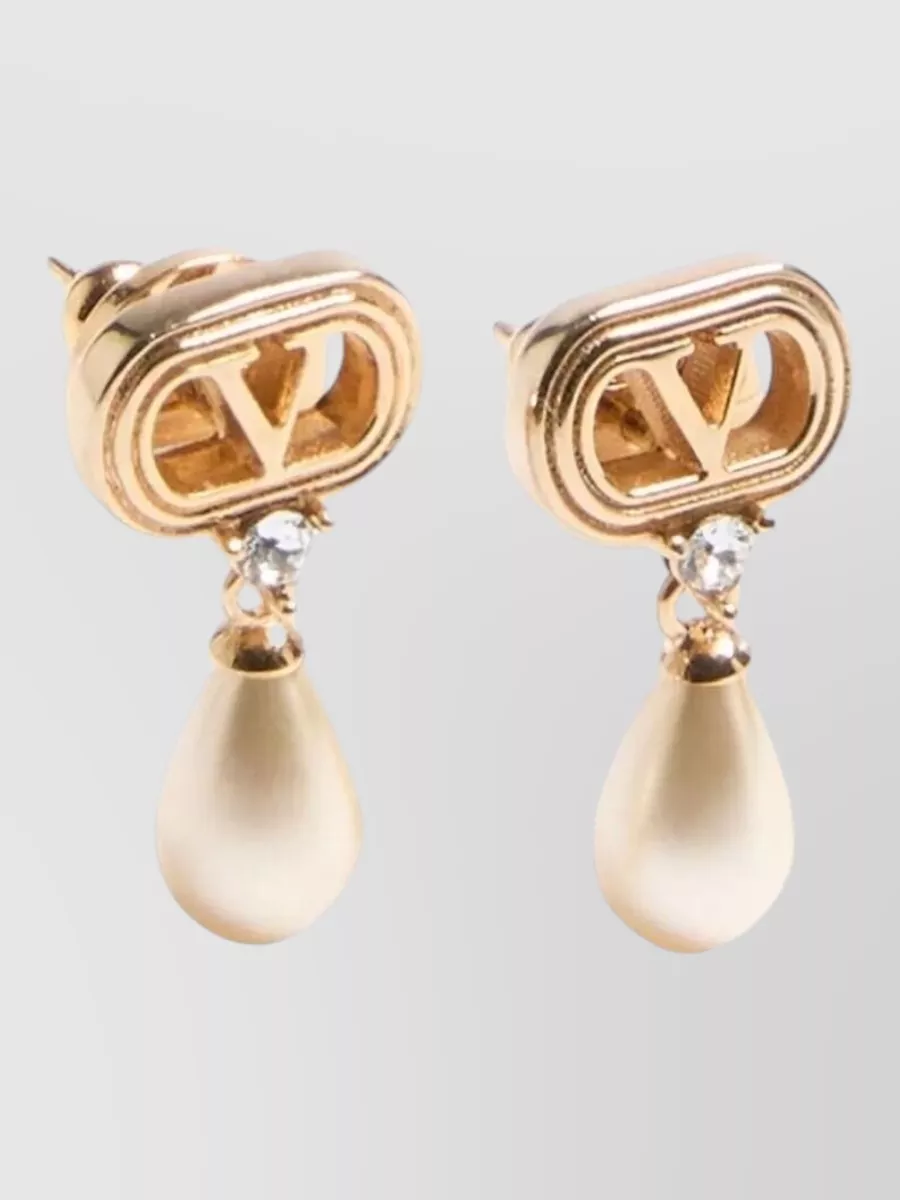 Valentino Garavani Oval Metal Earrings Pearls Crystals