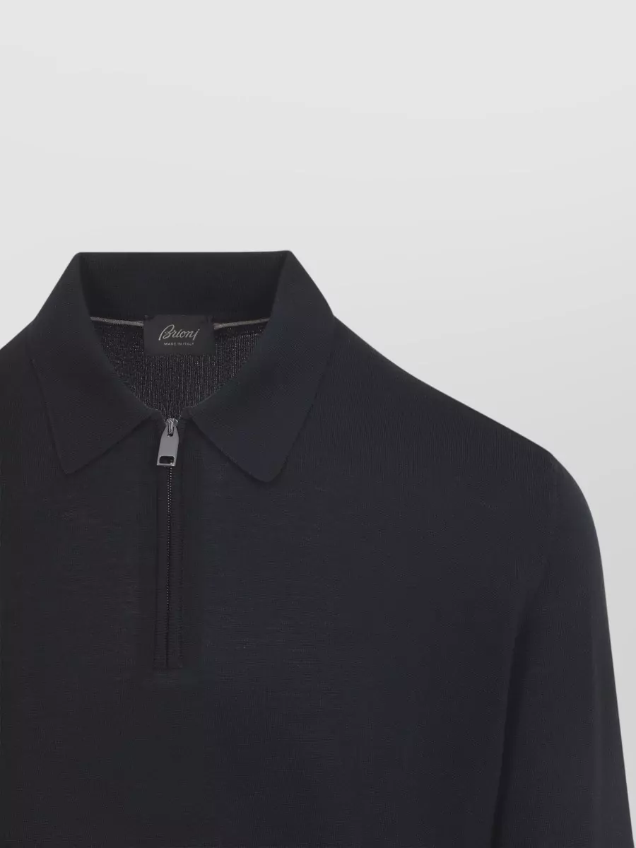 Brioni Wool Long-Sleeve Zip Polo Shirt