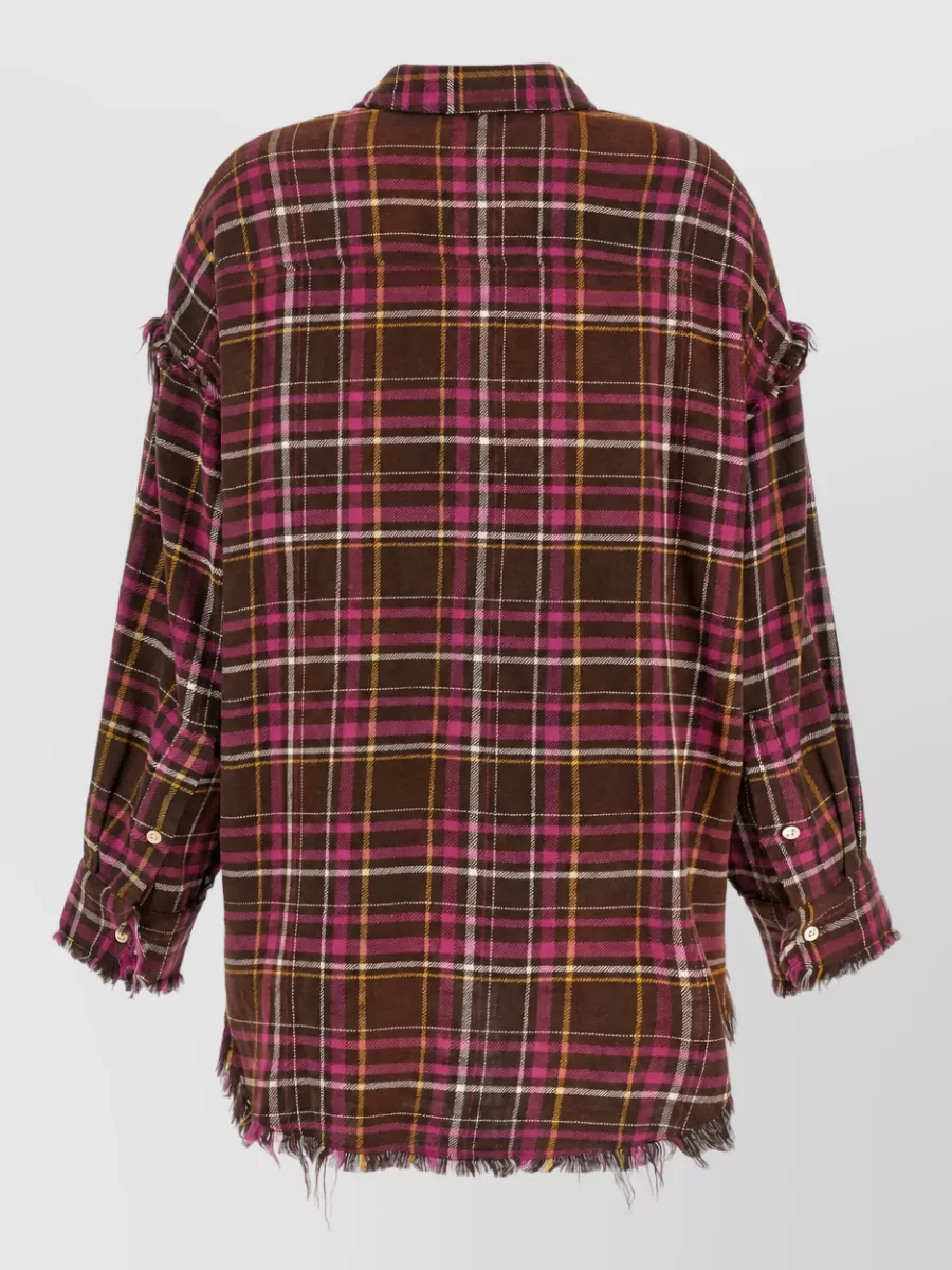 R13 Plaid Fringed Oversized Cotton Shirt Jacket