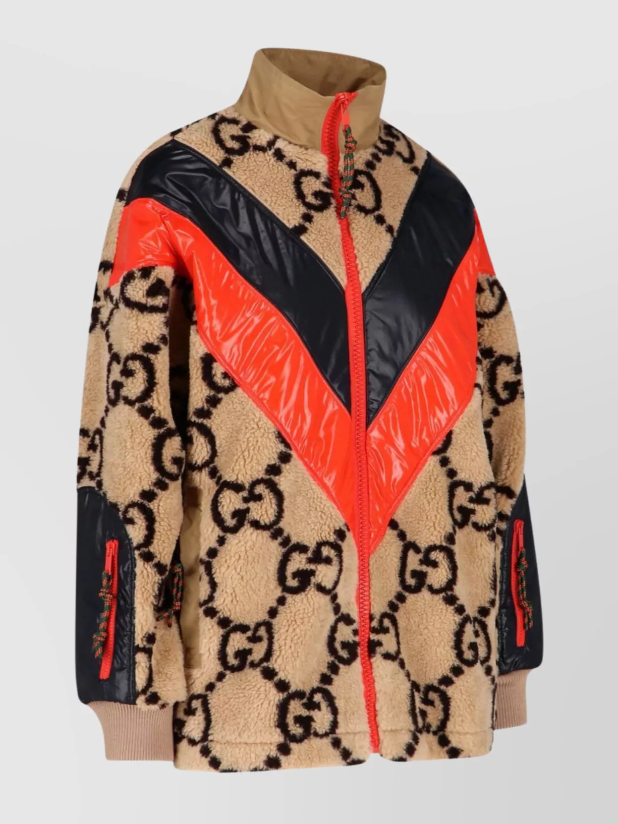 Gucci High Collar Ribbed Cuffs Contrast Panels Jacket