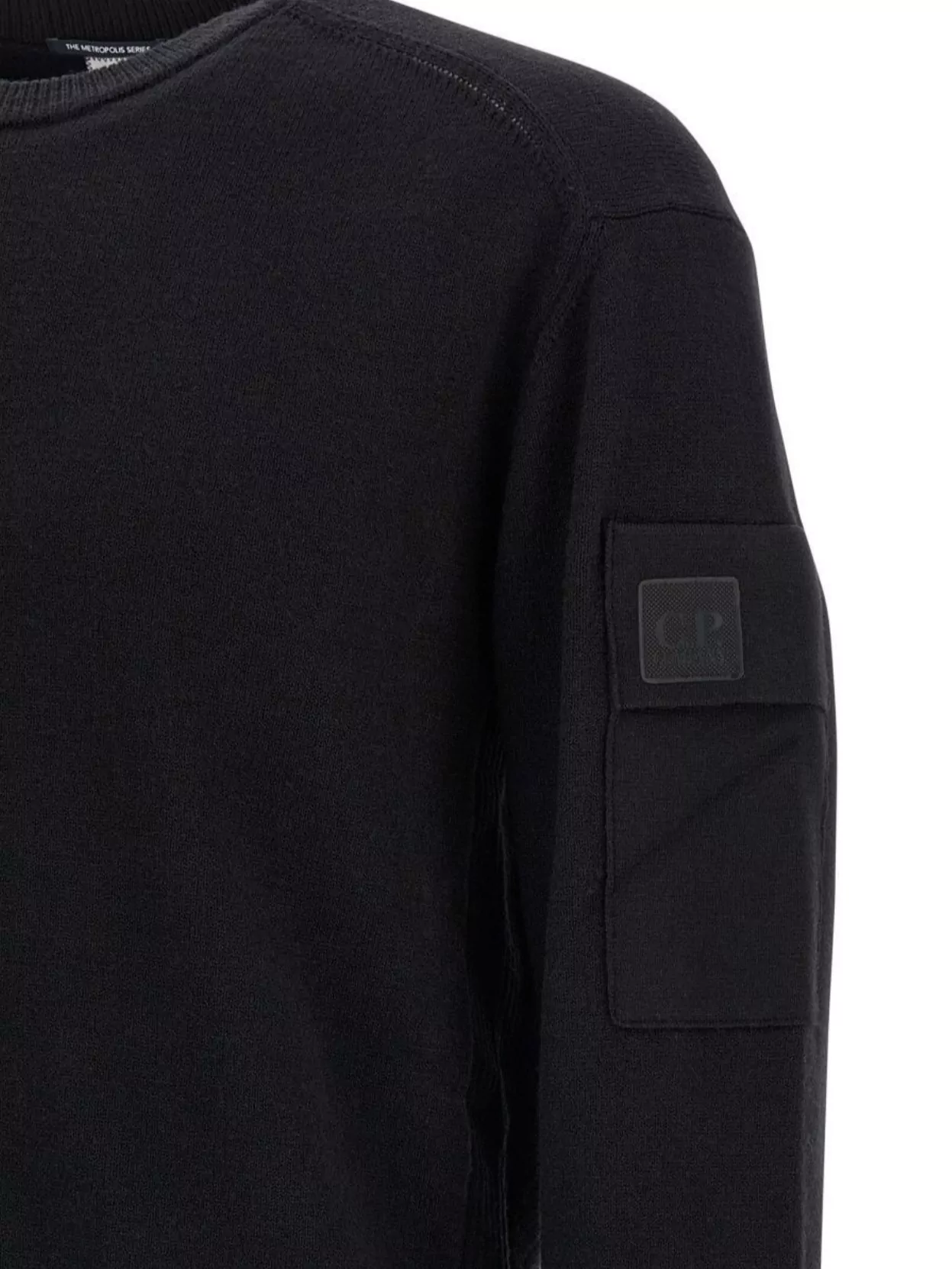 C.p. Company Fine Wool Crew Neck Sweater With Patch In Black