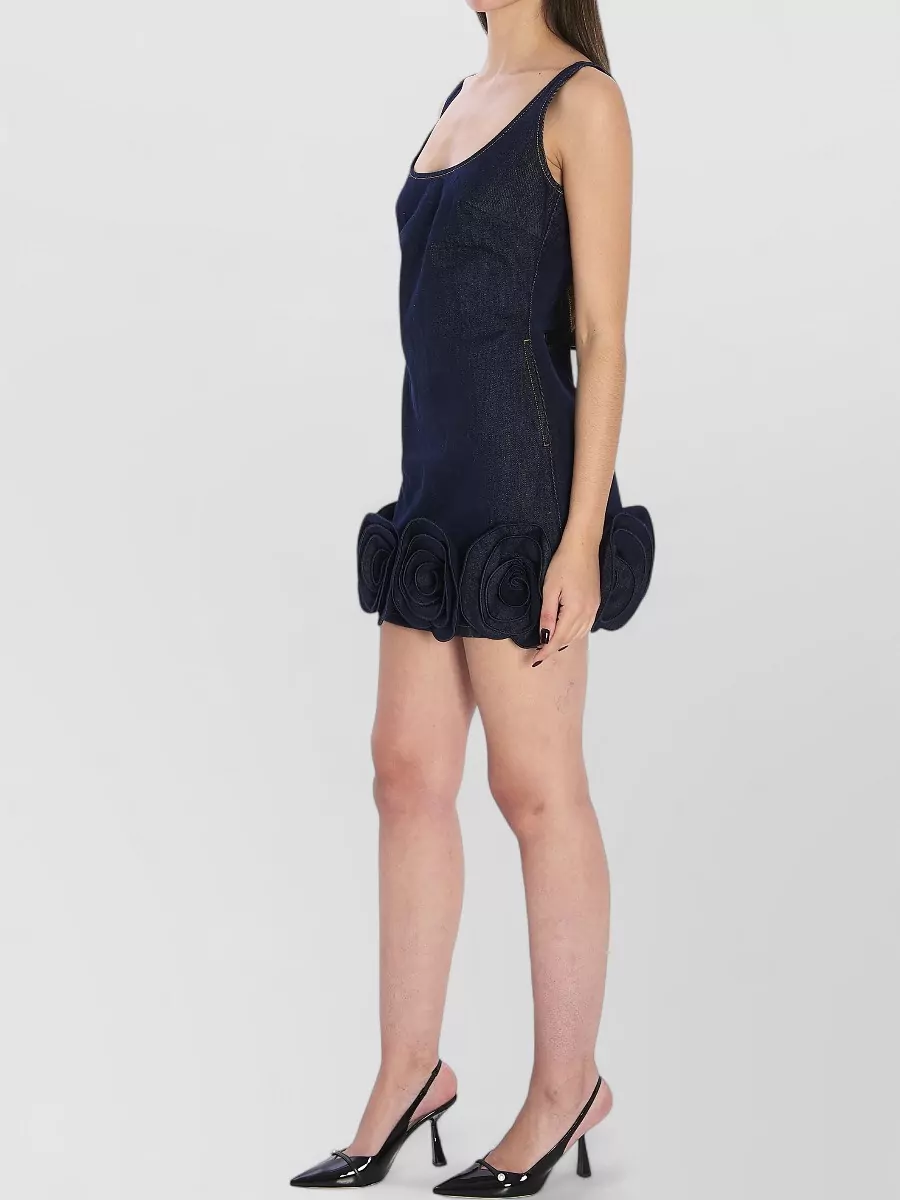 Self-Portrait Denim Floral-Embellished Mini Dress