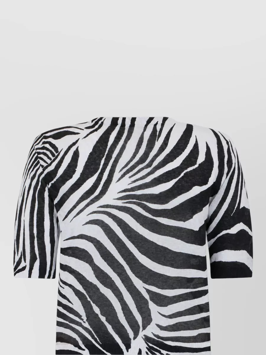 S Max Mara Animal-Print Short-Sleeve Sweater