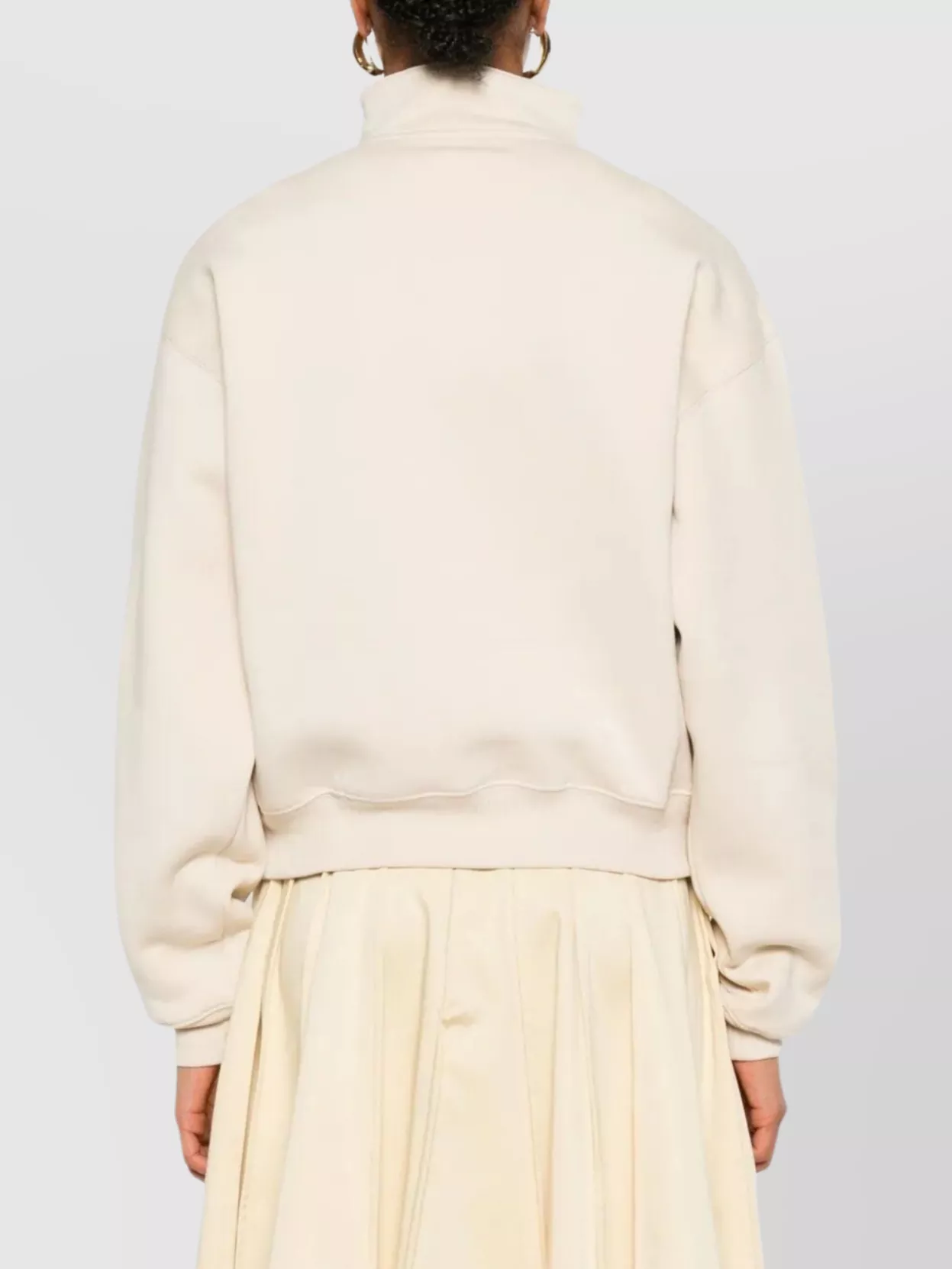 Jacquemus Cotton Fleece Sweatshirt With High Collar And Grosgrain Detail In Neutral