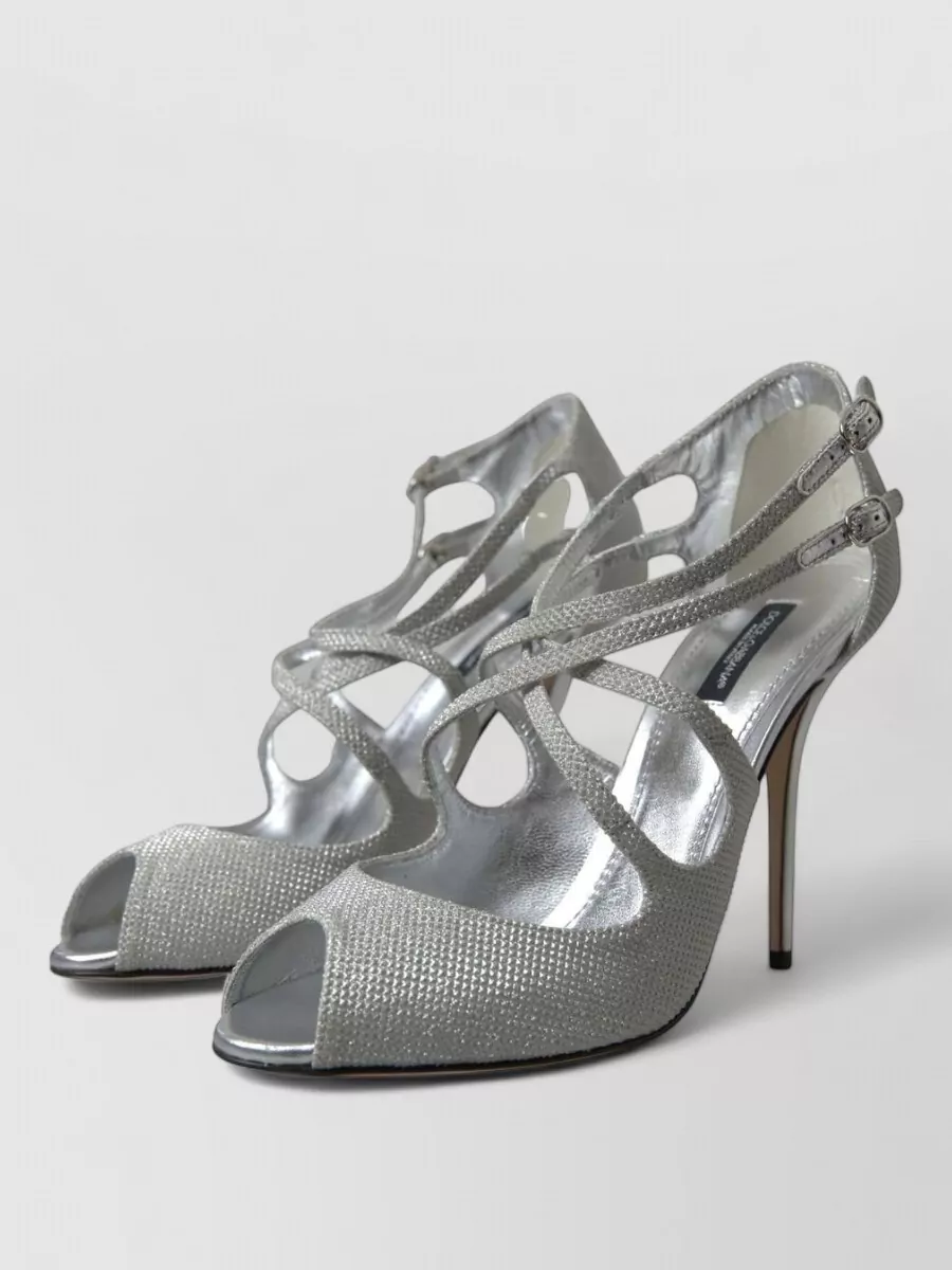 Dolce&Gabbana Leather Glitter Peep-Toe Sandals