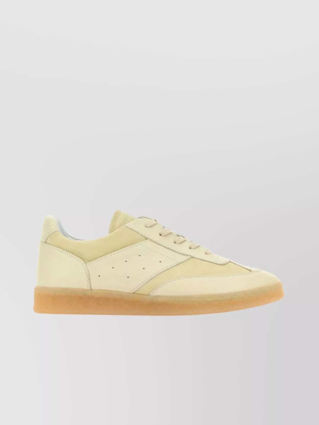 Shop Mm6 Maison Margiela Low-top Perforated Leather Sneakers In Beige