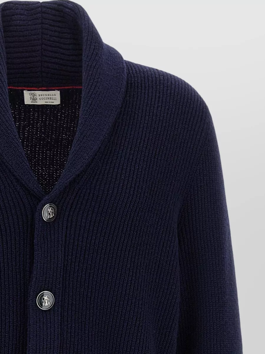 Brunello Cucinelli Cotton English Rib Shawl Neck Cardigan