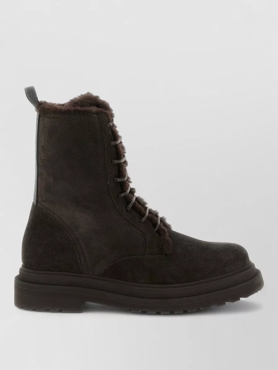 Brunello Cucinelli Leather Shearling Ankle Boots