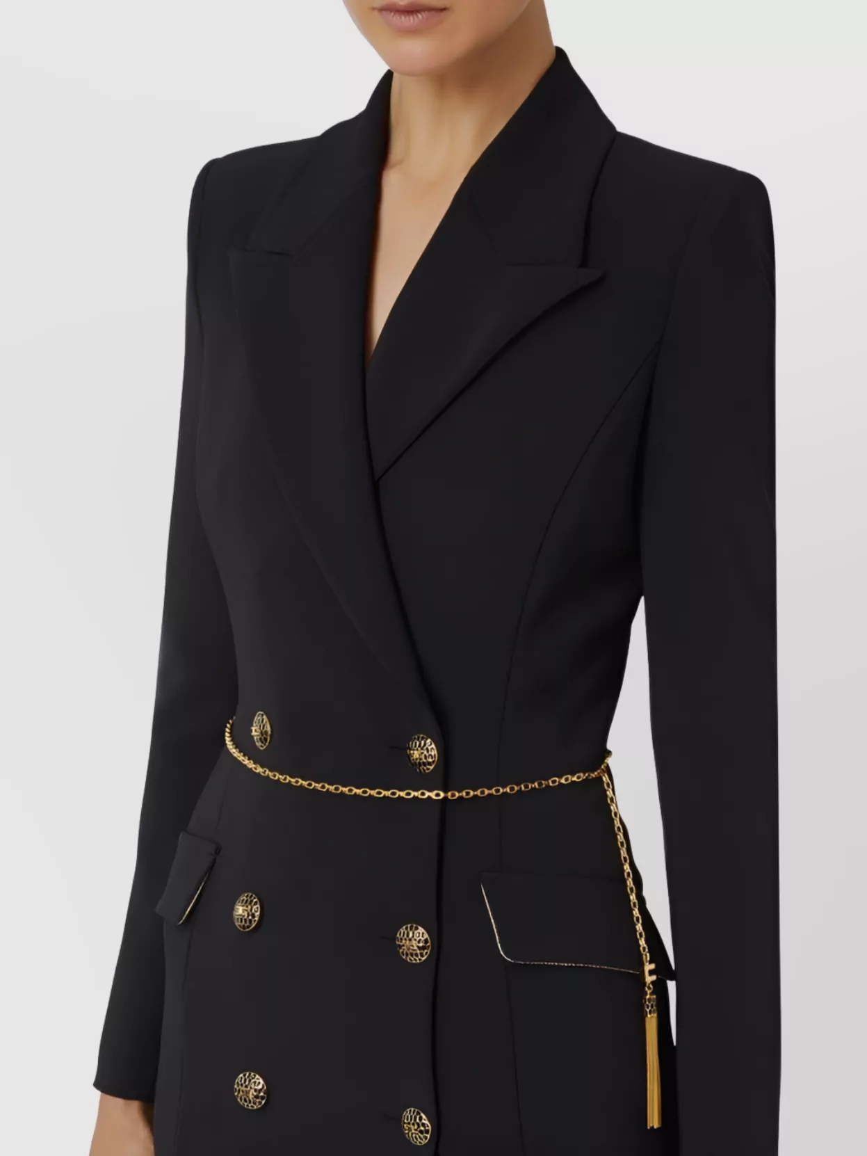 Elisabetta Franchi Double-breasted Dress Featuring Chain Detail In Black