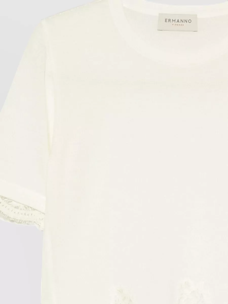 Ermanno Firenze Wool Lace Trim Short-Sleeve Sweater