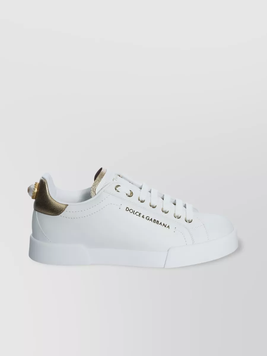 Shop Dolce & Gabbana Luxury Portofino Leather Sneakers With Gold Accents In White