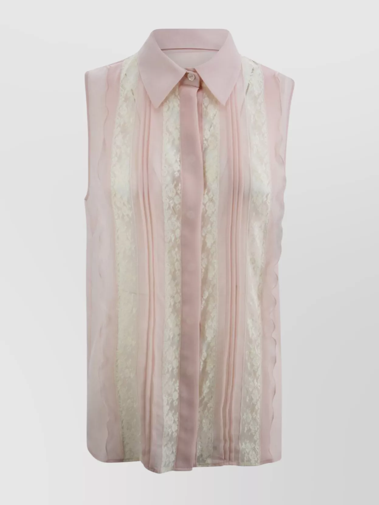 Shop P.a.r.o.s.h Sleeveless Blouse With Ruffled Collar And Lace Detailing In Pastel