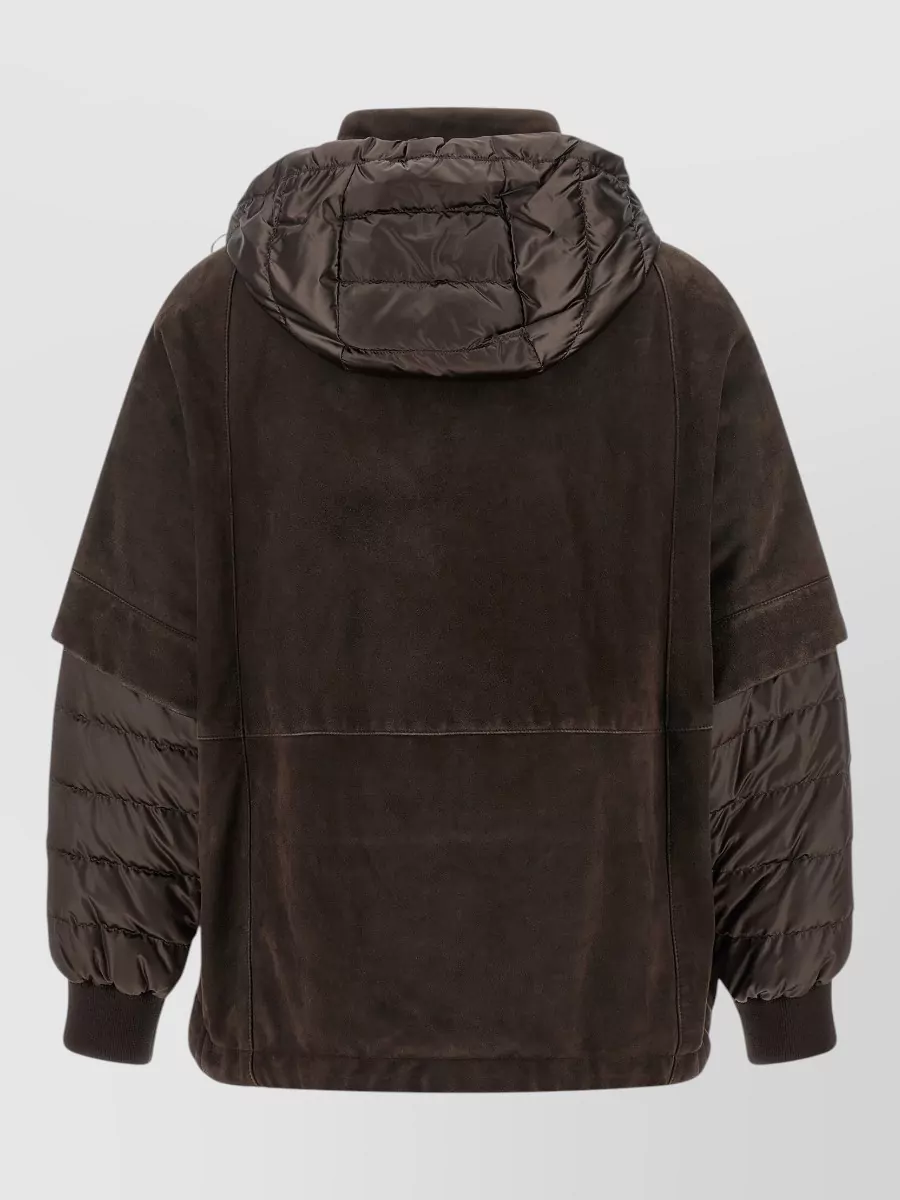 Moorer suede quilted hooded asymmetric 2-in-1 jacket