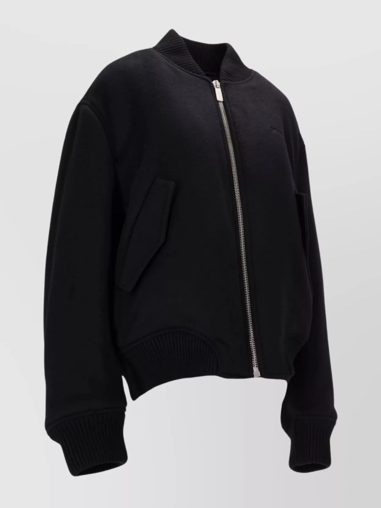 Off-White Ribbed Bomber Jacket Featuring Side Pockets