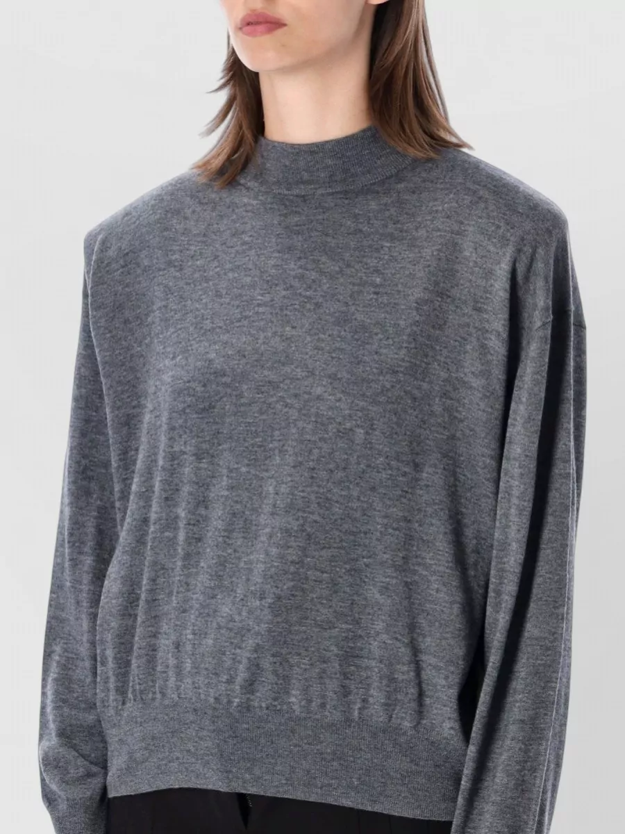 The Frankie Shop Wool-Blend Ribbed High-Neck Padded-Shoulder Sweater