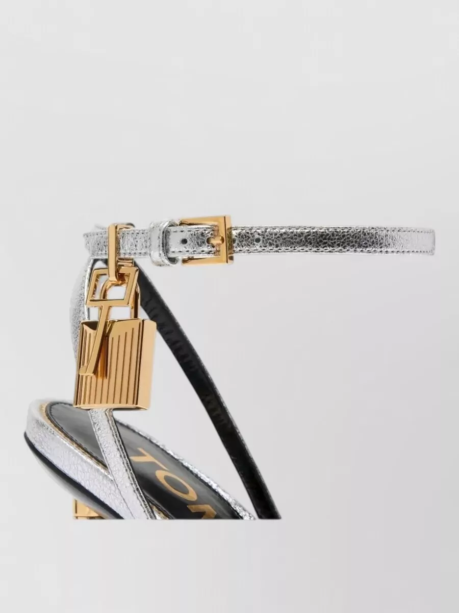 Tom Ford Leather Metallic Padlock Pointed-Toe Sandals