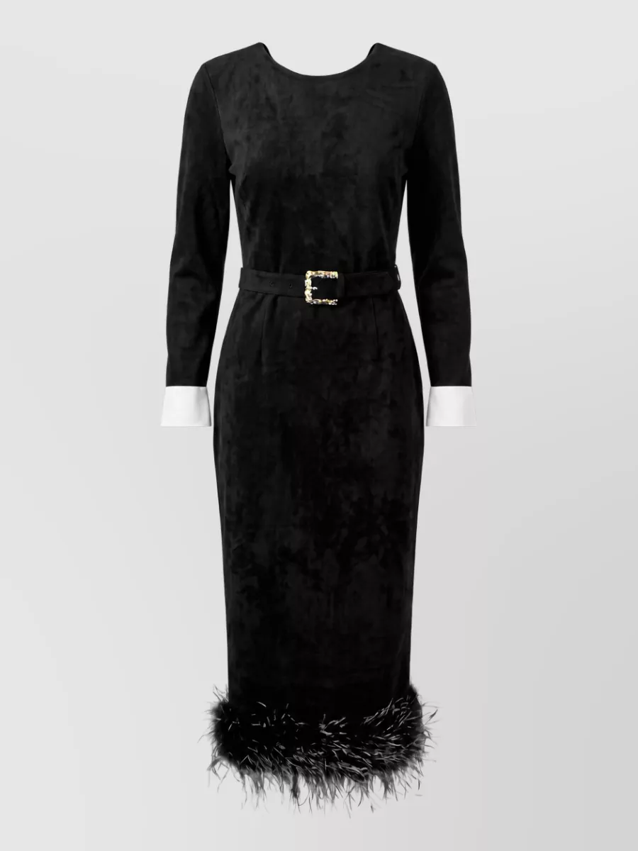 Self-Portrait Feather-trim chenille midi dress