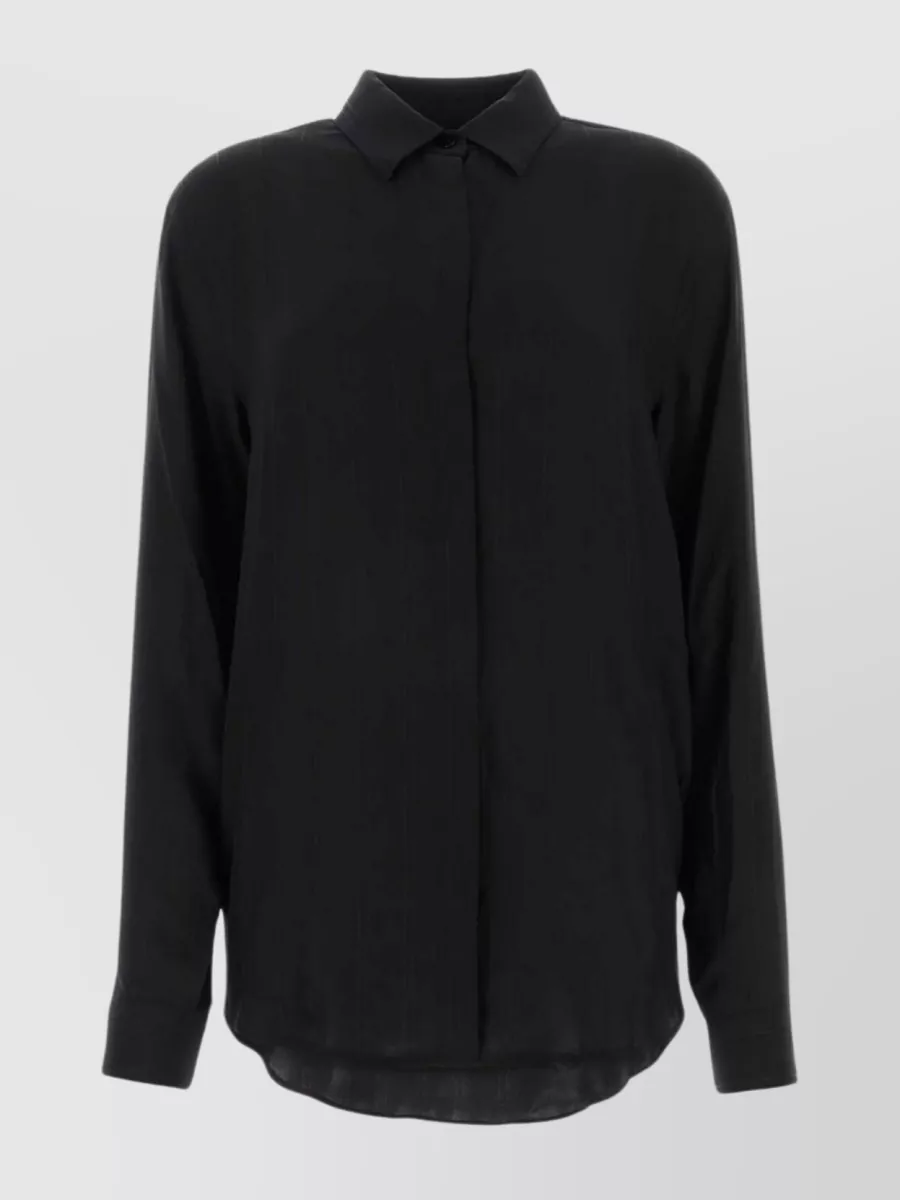Shop Saint Laurent Pleated Back Silk Shirt In Black