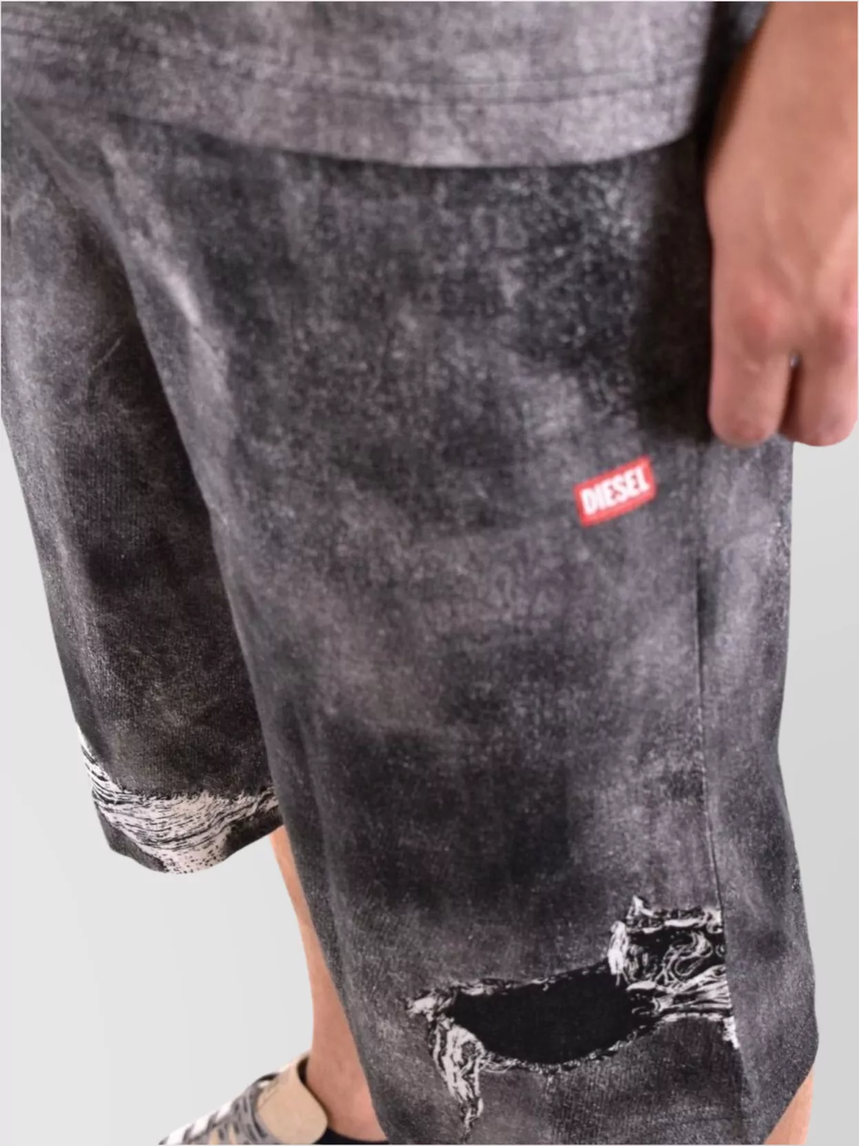Diesel Distressed Knee Length Shorts With Elastic Waistband