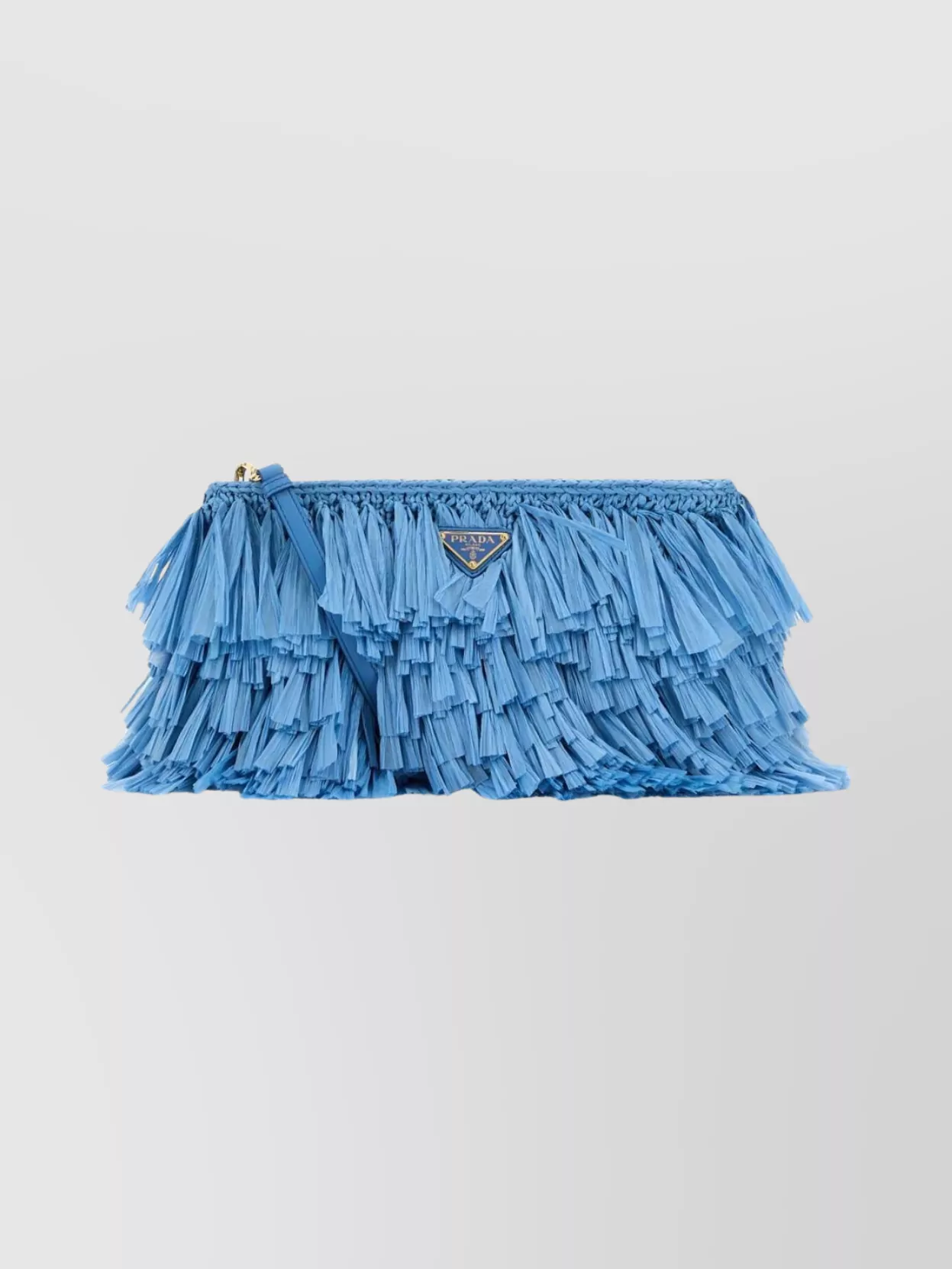 Prada Crochet Clutch Featuring Fringe Detailing In Blue