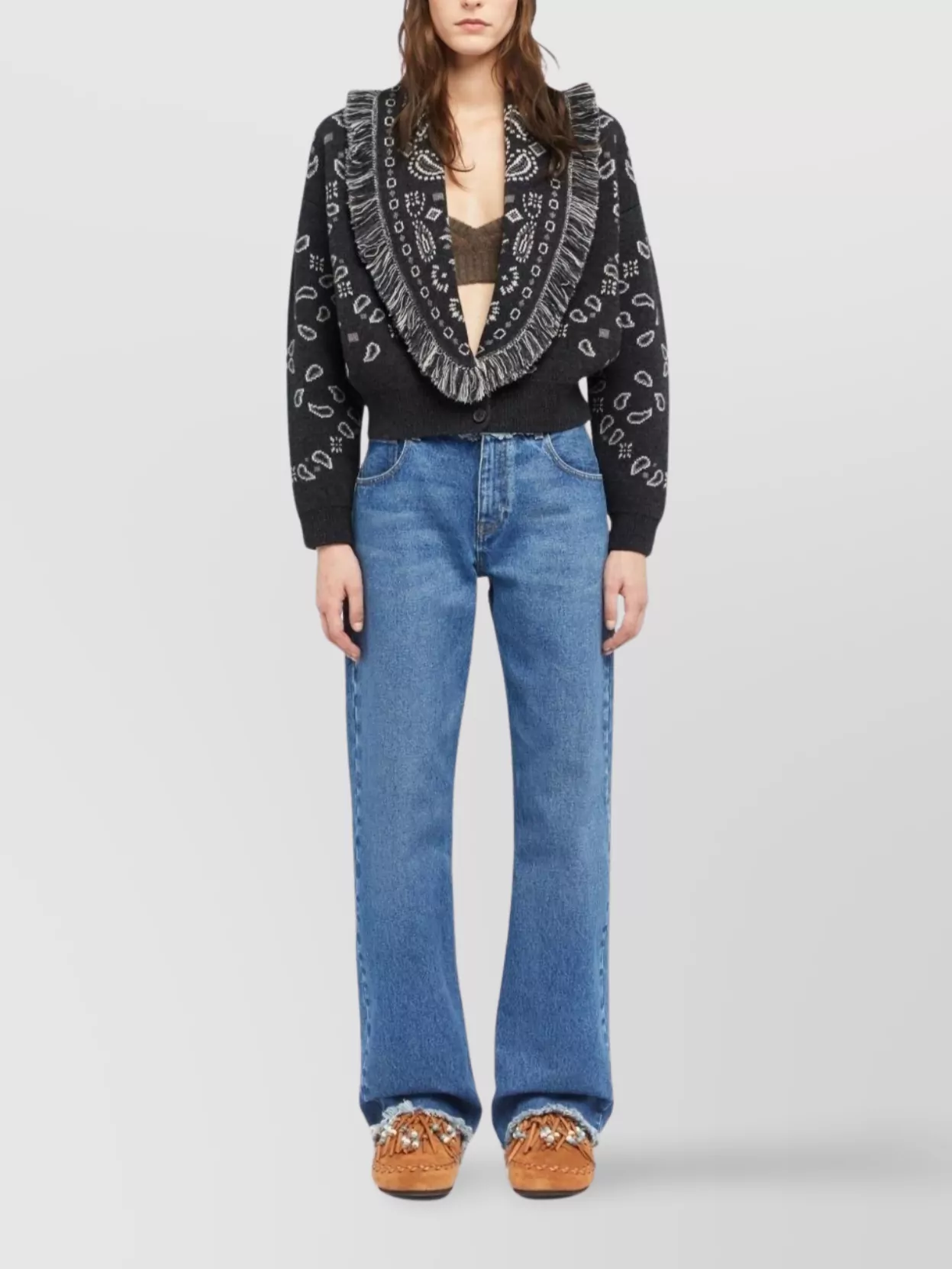 Alanui Wool And Cashmere Fringed Cardigan Bomber In Black