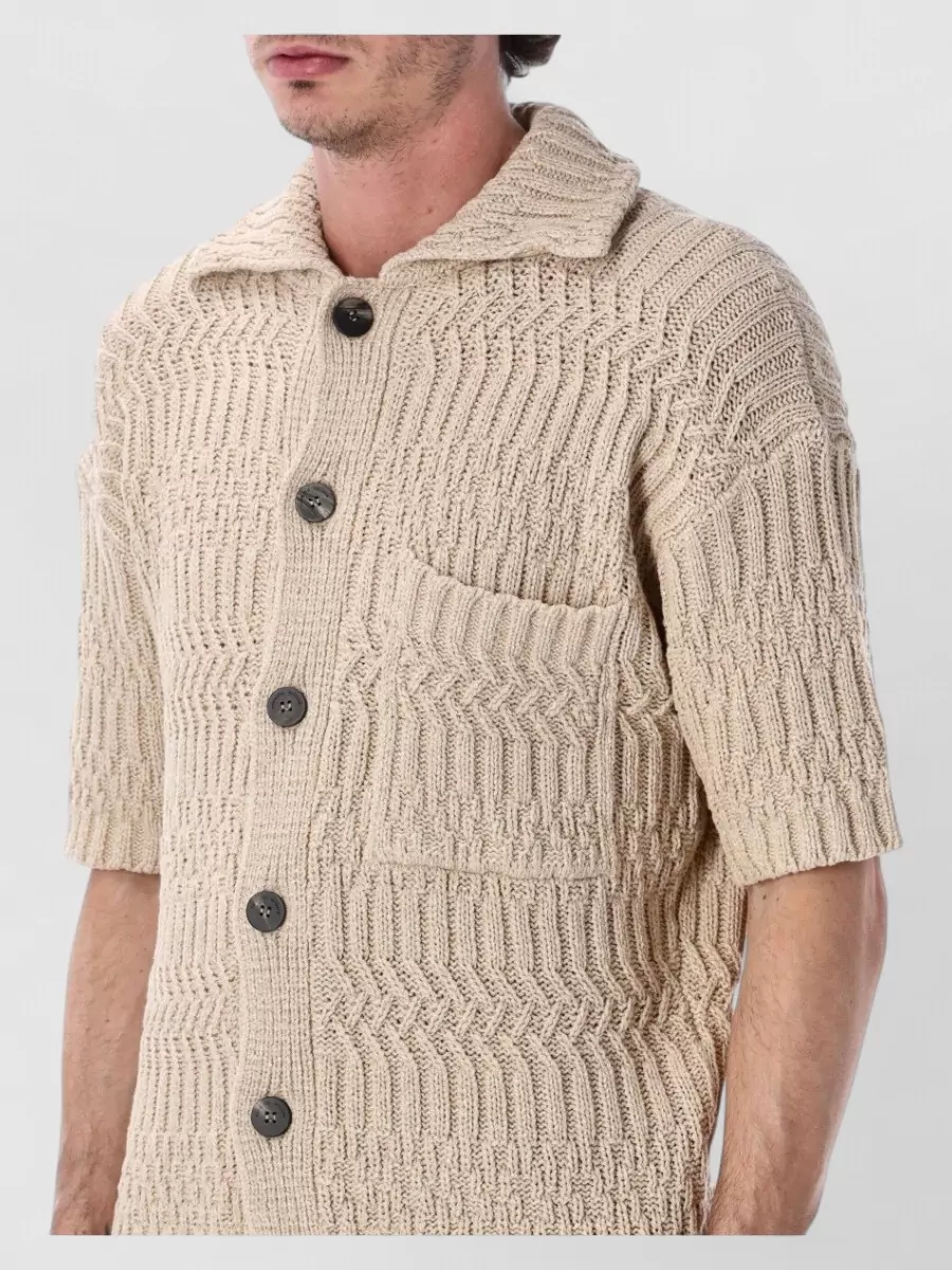 Roberto Collina Cotton Cable-Knit Short-Sleeve Cardigan Shirt