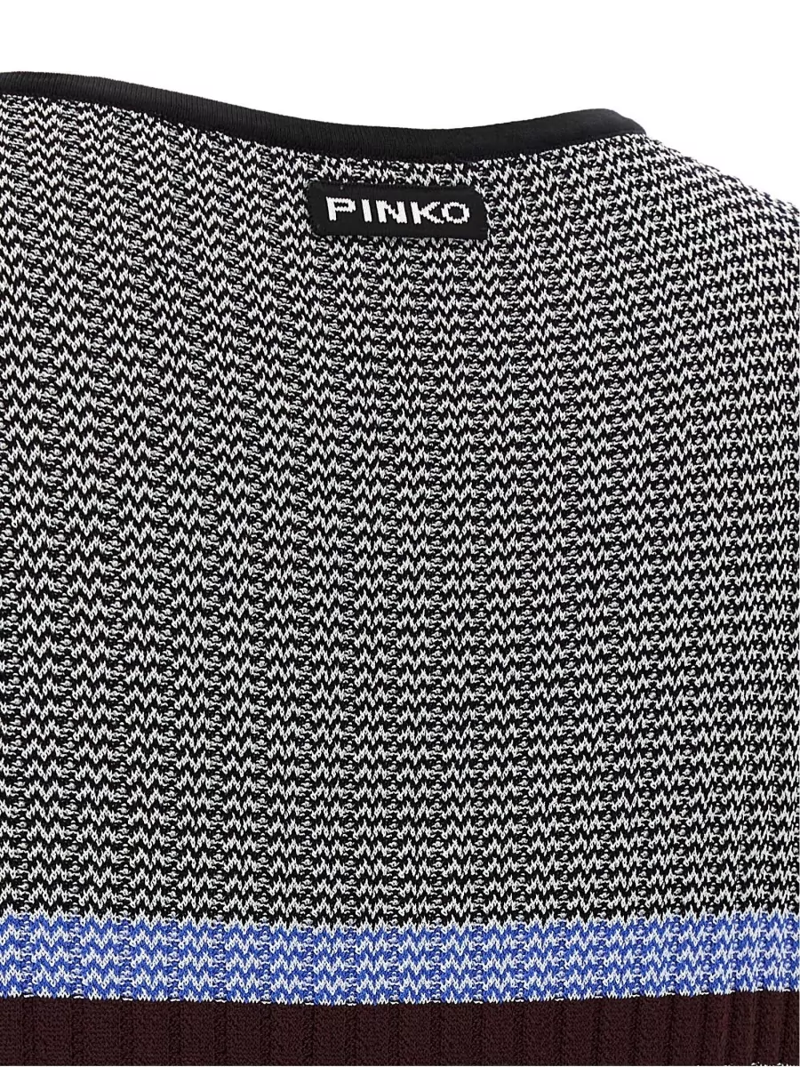 Pinko Ribbed Striped V-Neck Long-Sleeve Maxi Knit Dress
