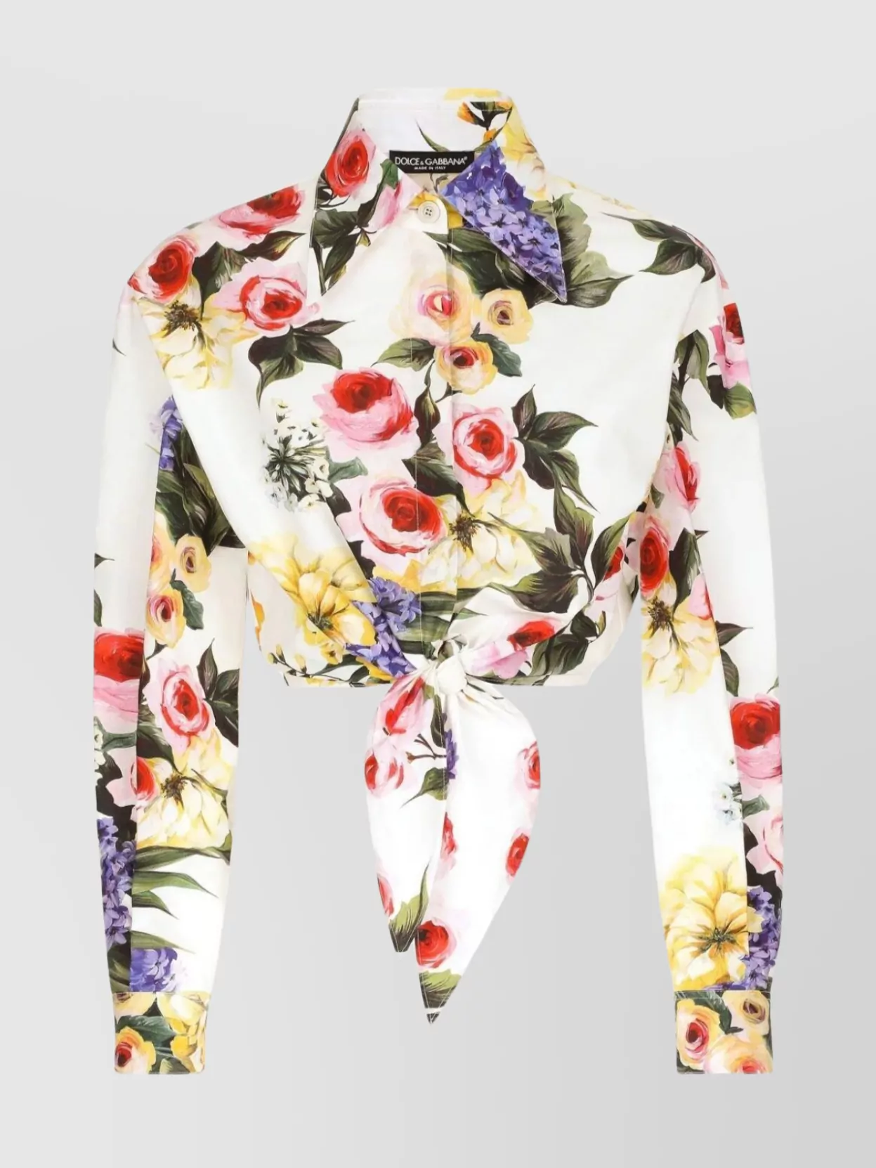 Shop Dolce & Gabbana Short Sleeve Garden Print Shirt With Tie-front Detail