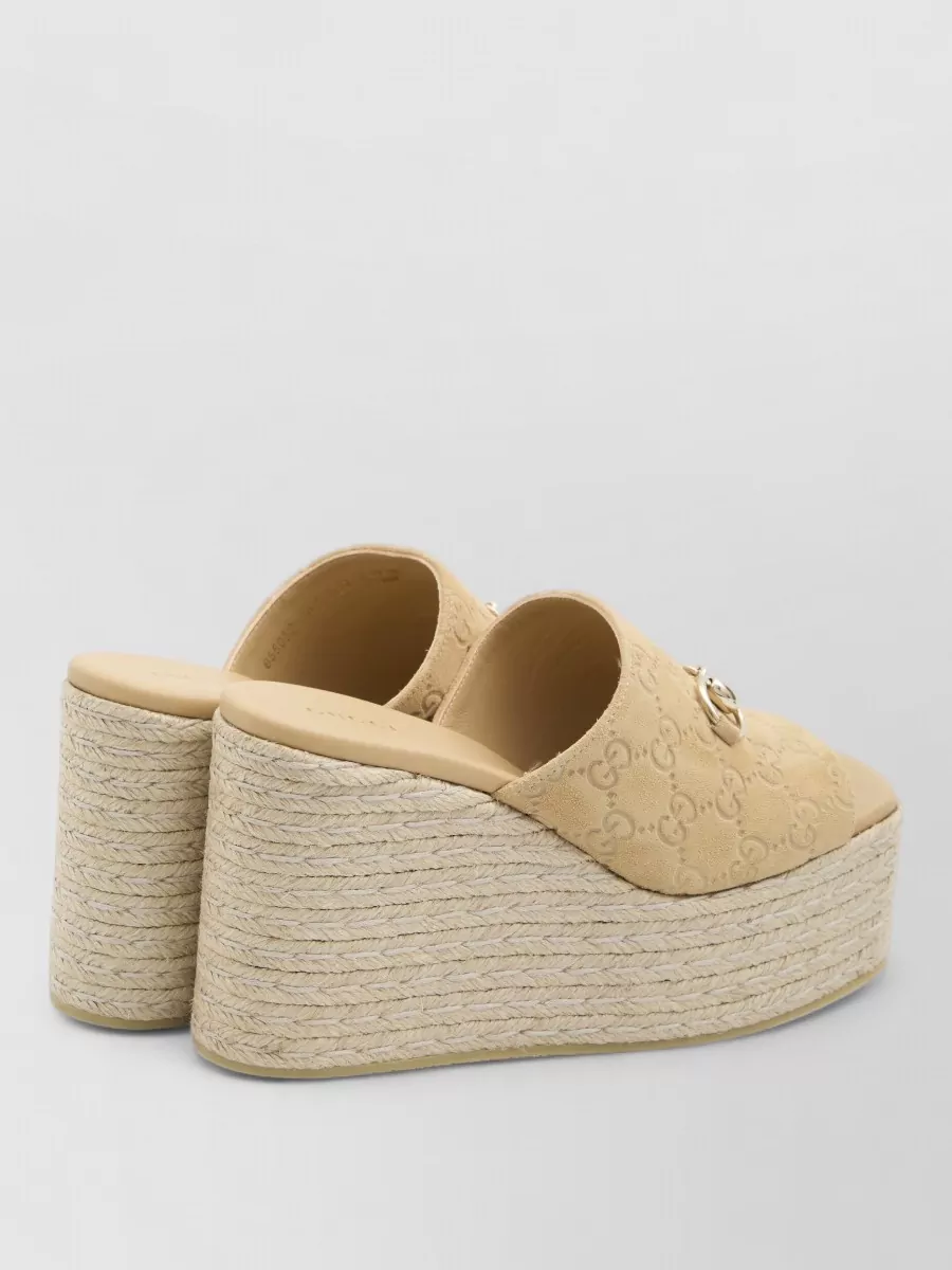 Gucci Gg Monogram Suede Wedge Sandals Morsetto
