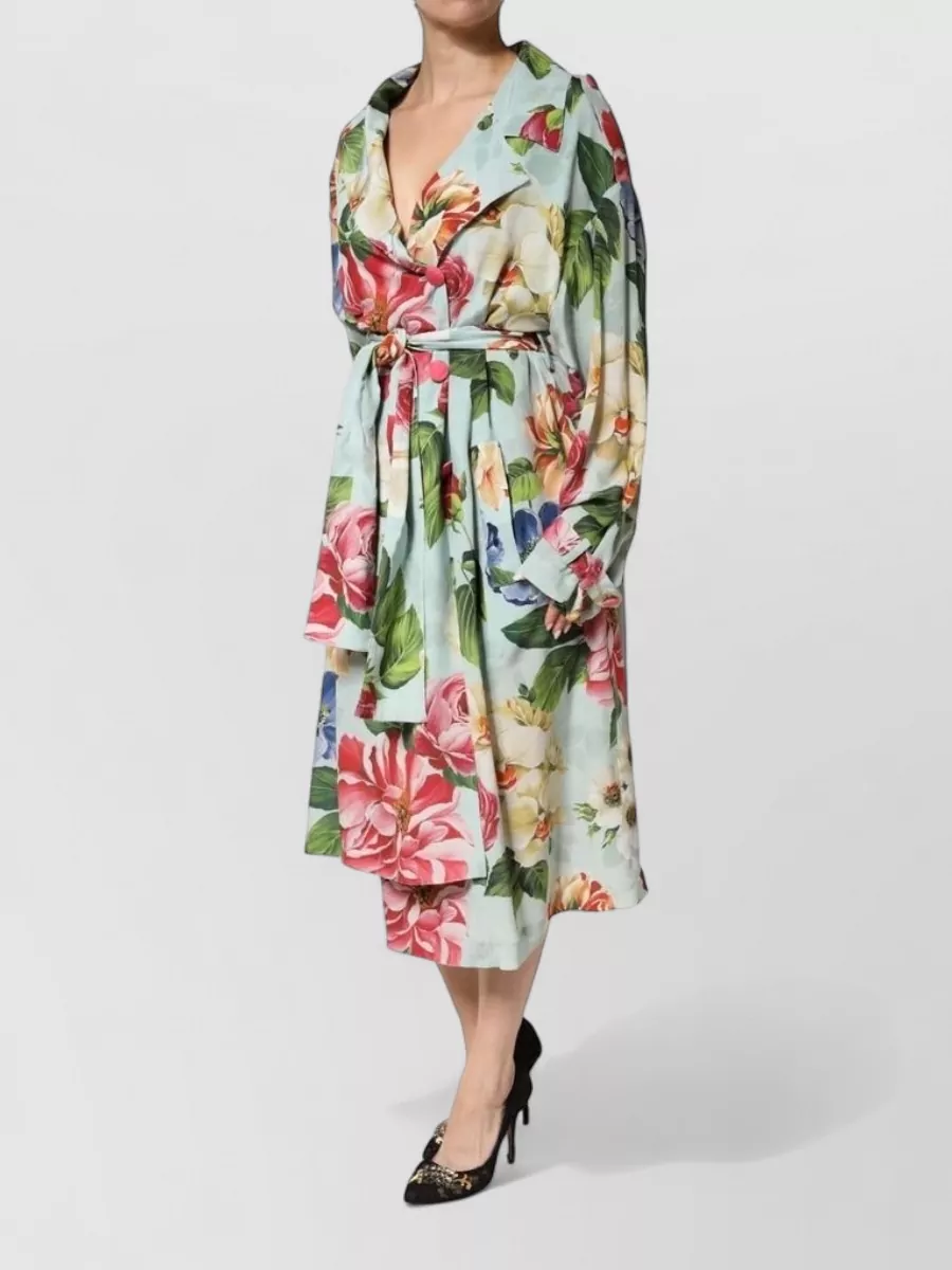 Dolce&Gabbana Silk Floral-Print Wrap Midi Long-Sleeve Dress