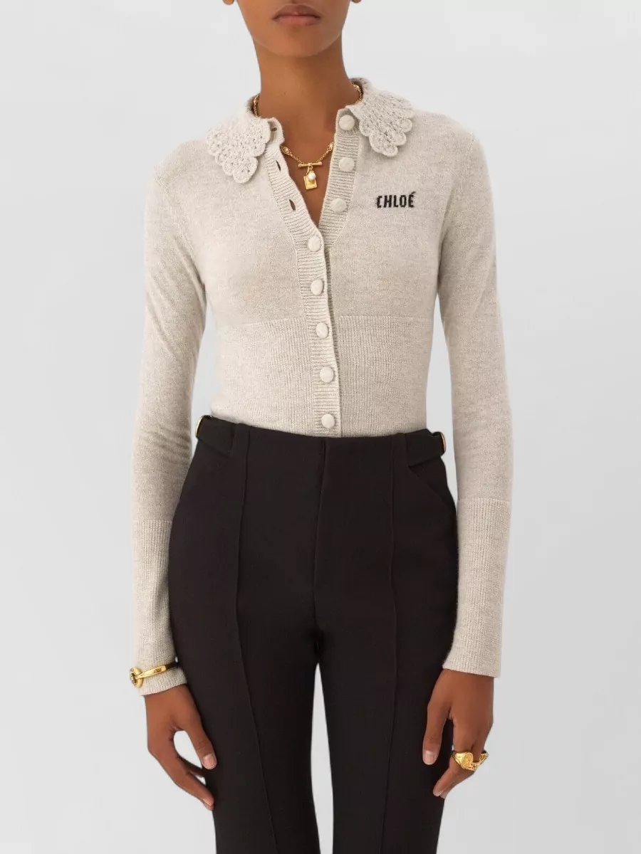 Chloé Wool Fitted Logo Cardigan