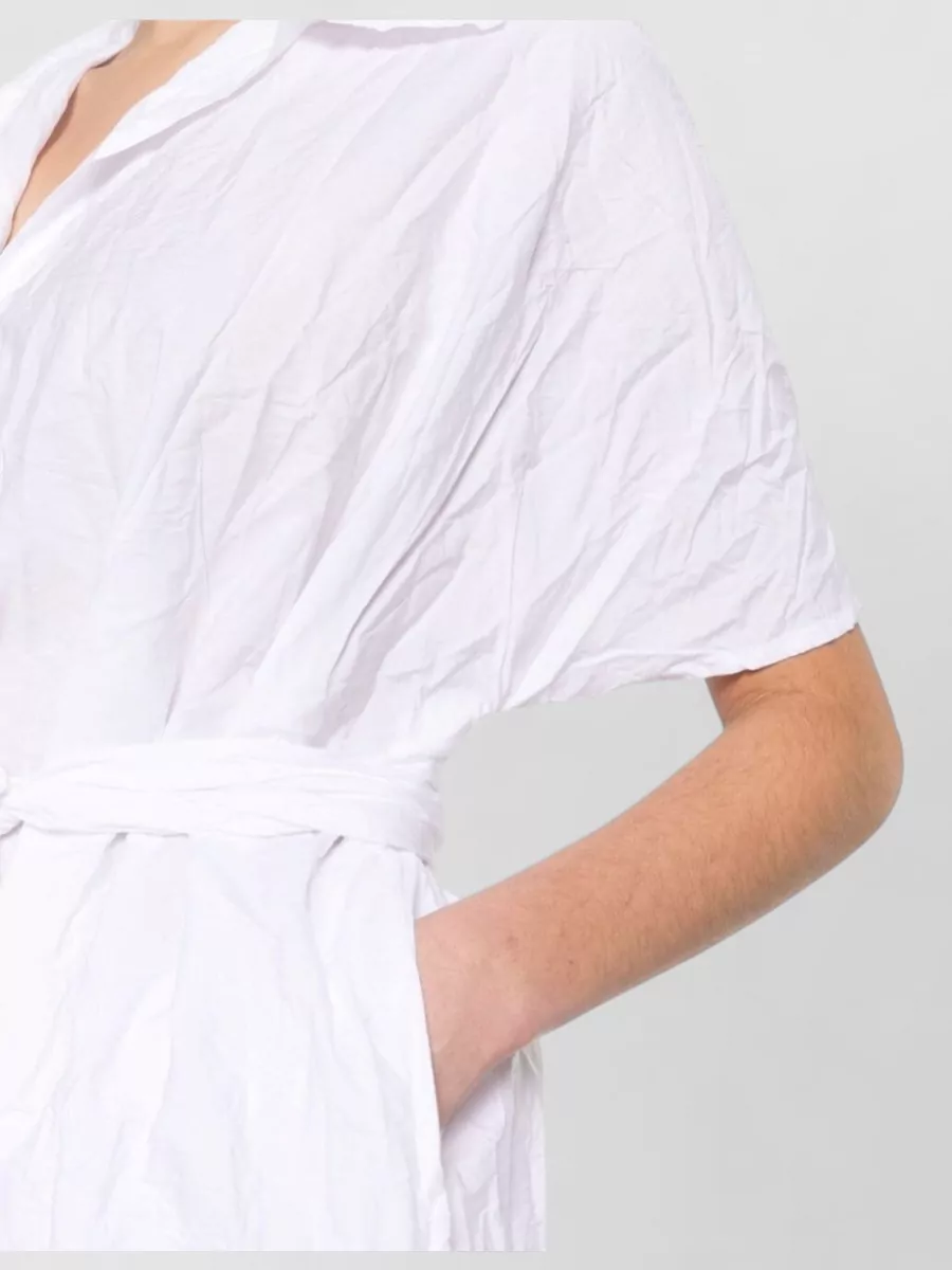 Daniela Gregis Cotton Crinkled V-Neck Batwing-Sleeve Midi Shirt Dress