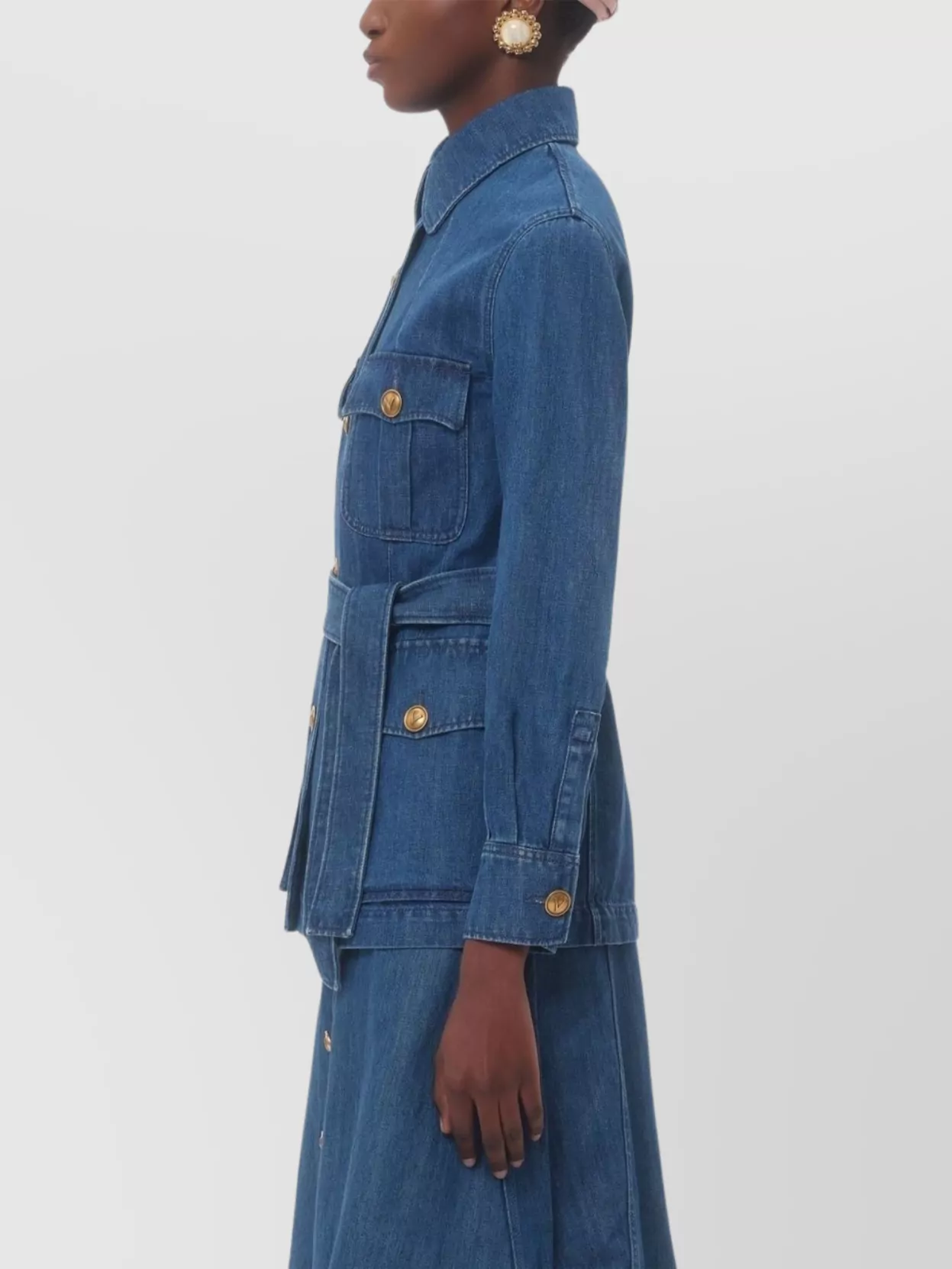 Shop Valentino Jacket Denim Cotton Belted Waist