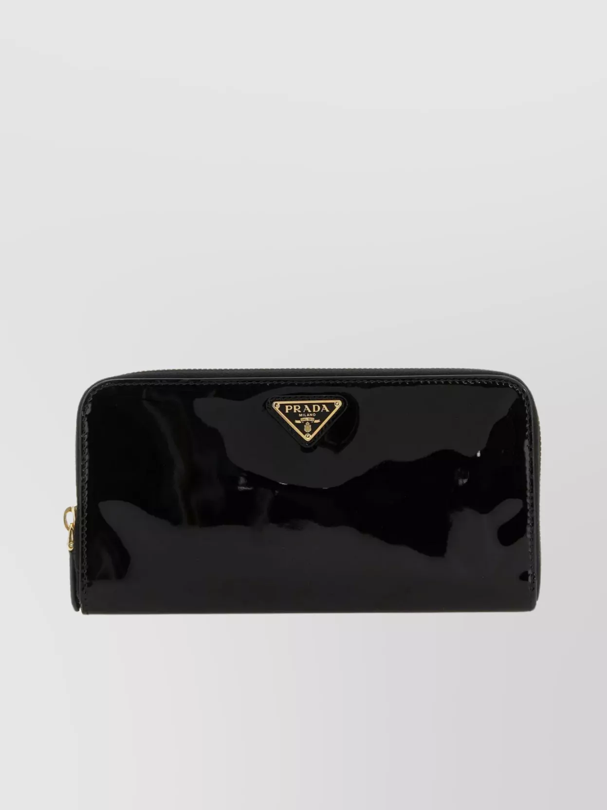 Prada Leather Wallet With Glossy Finish And Gold Hardware In Black
