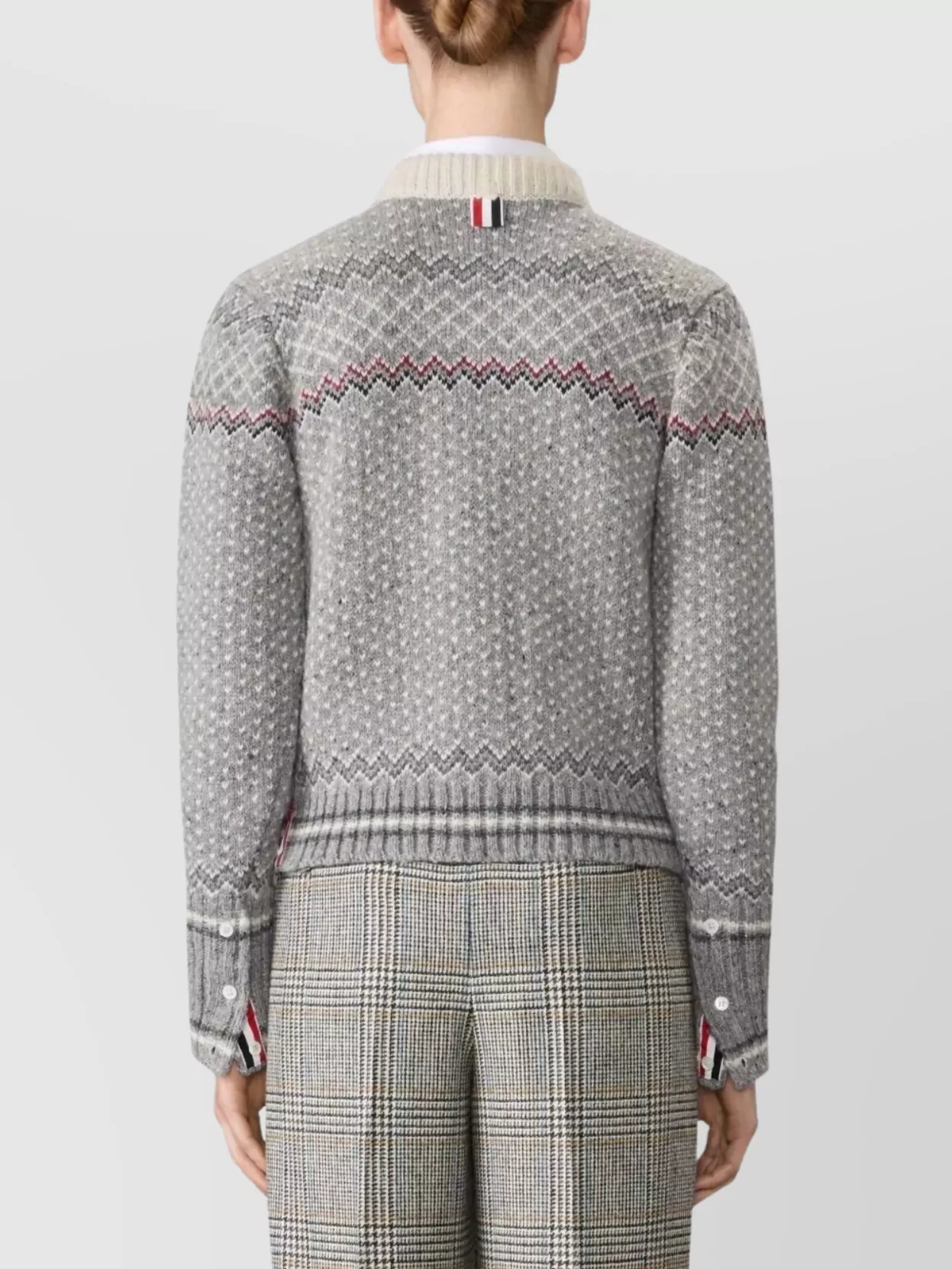Thom Browne Cropped Crew Neck Cardigan With Fairisle Pattern