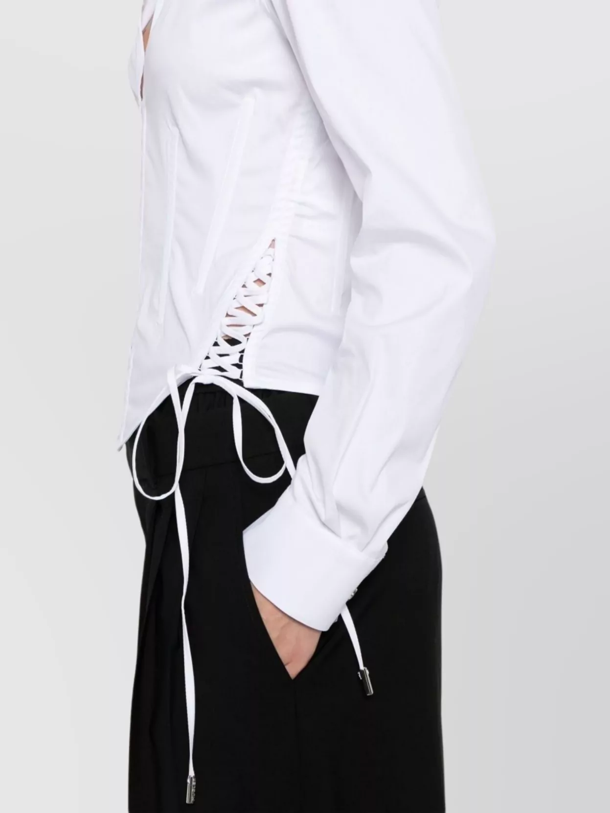 Mugler Slim Fit V-neck Optical White Organic Cotton Shirt Women In White
