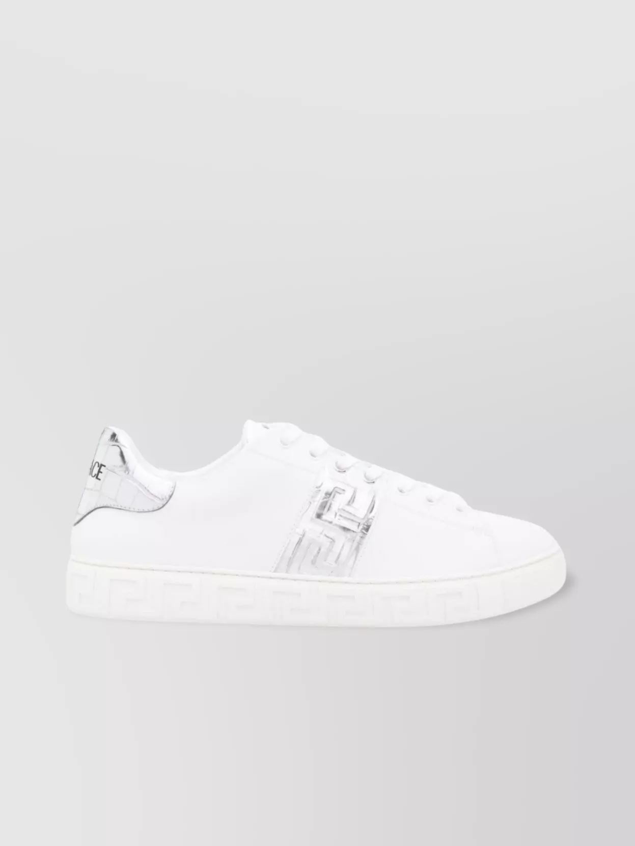 Versace Low Top Metallic Finish Sneakers In White
