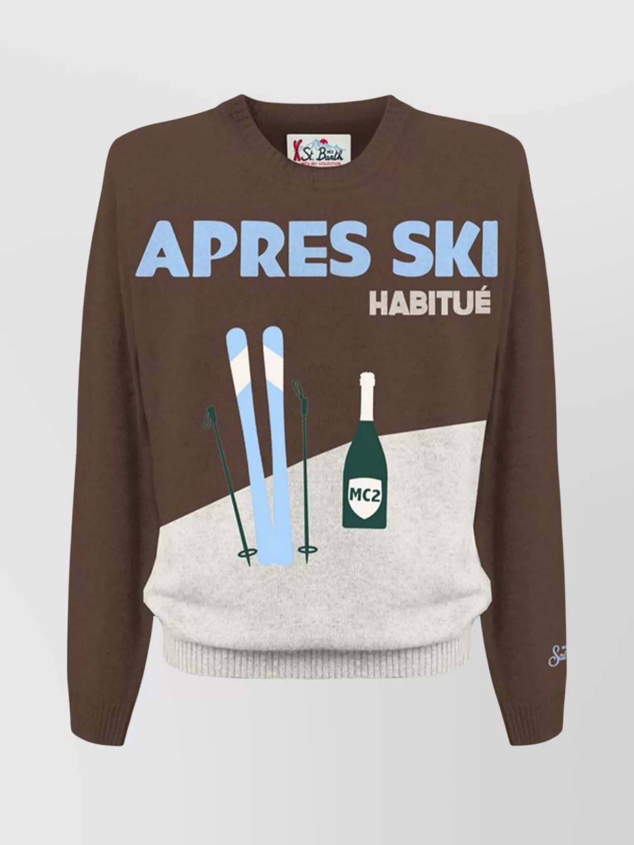 Mc2 Saint Barth Graphic Print Crew Neck Long Sleeve Sweater In Brown