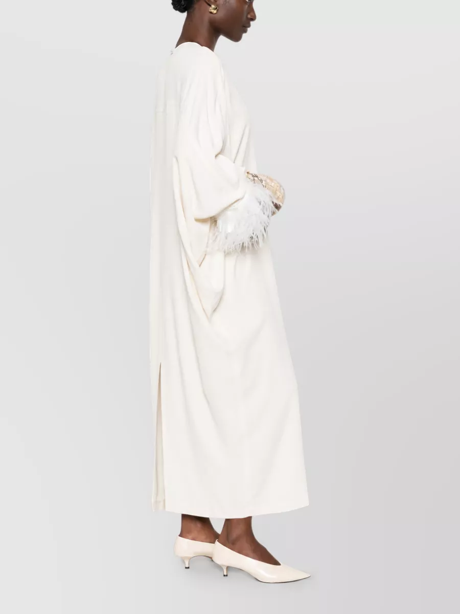 Alberta Ferretti Feather Trim Crew Neck Nightdress