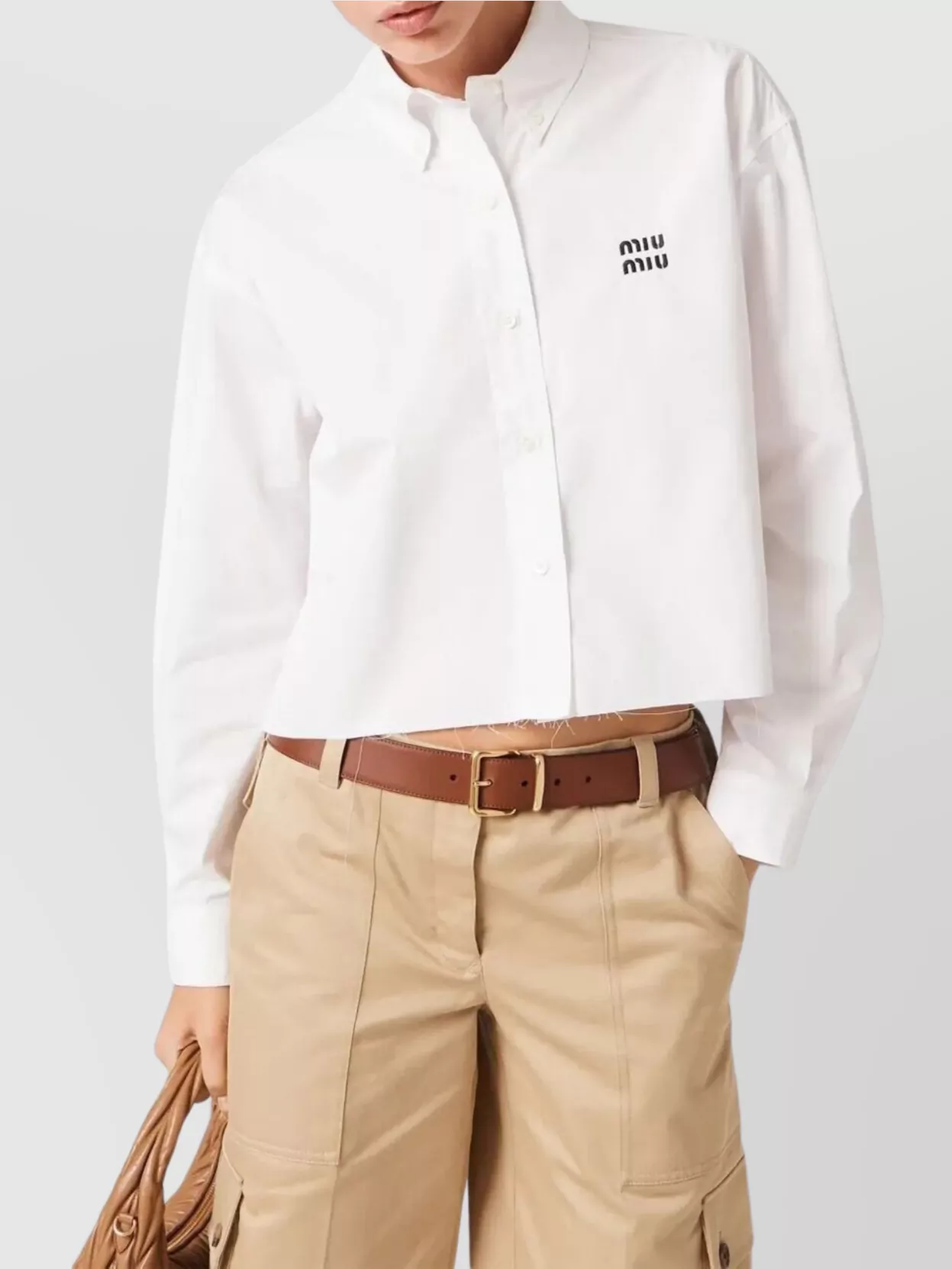 Miu Miu Boxy Cropped Long Sleeve Shirt