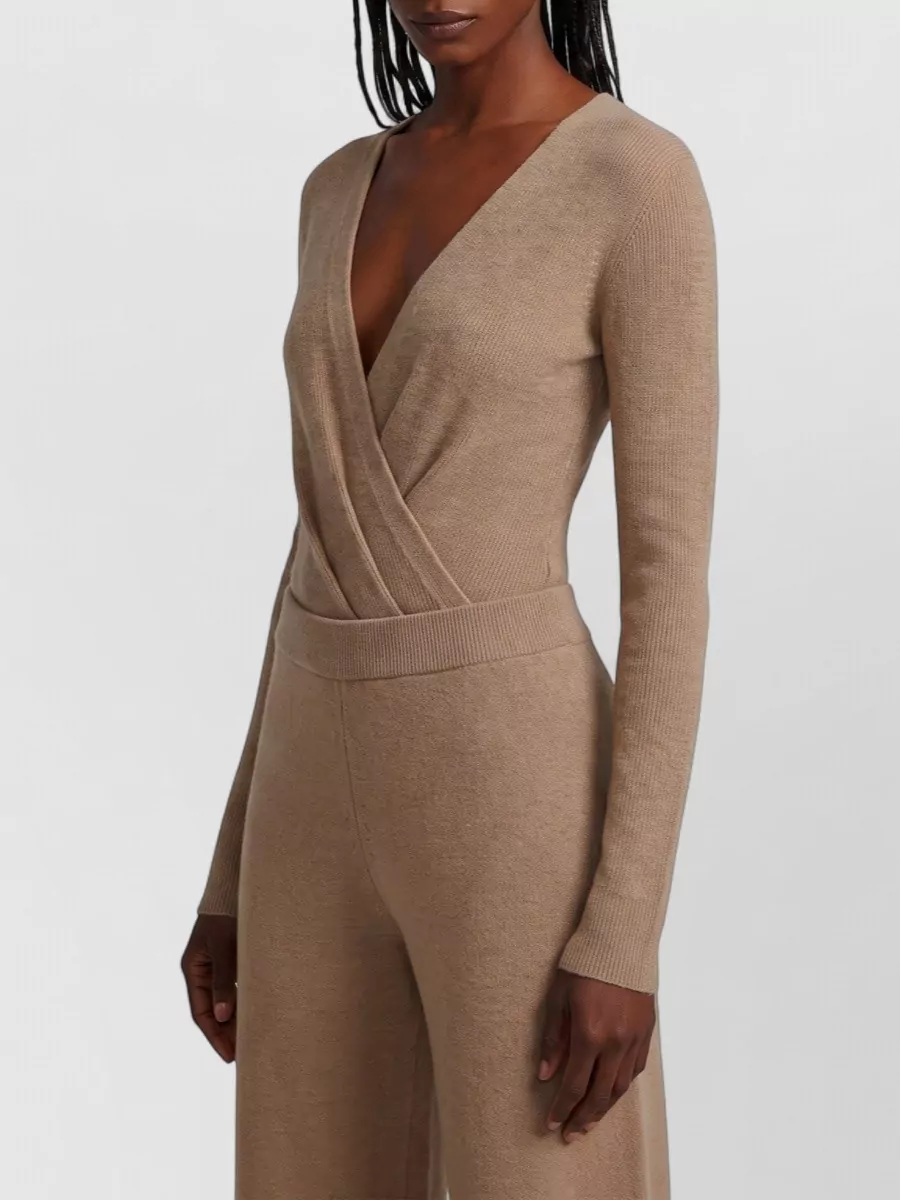 Max Mara Ribbed Cashmere V-Neck Long-Sleeve Bodysuit