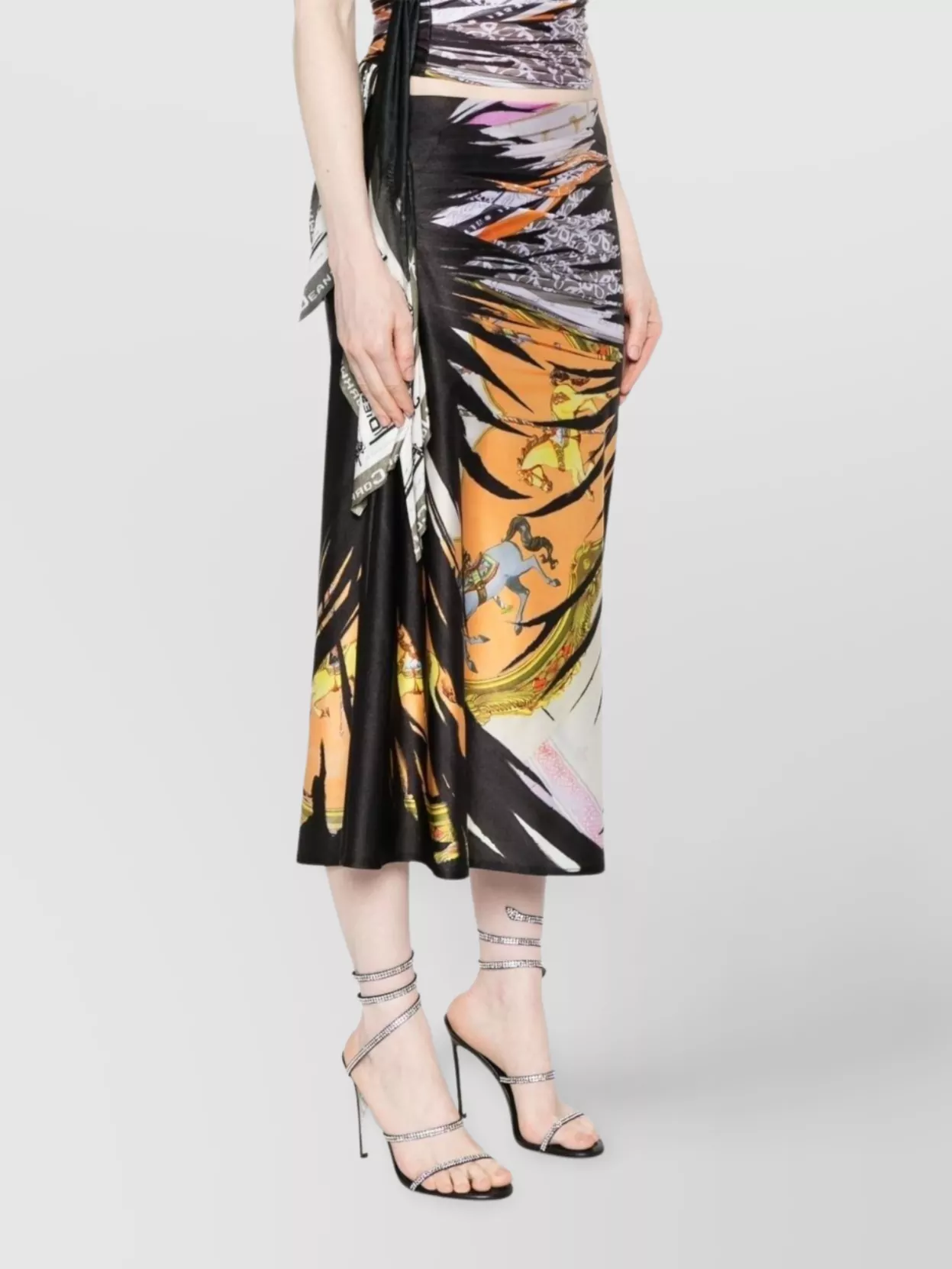 Shop Diesel Printed Pattern Midi Skirt With Asymmetric Hem
